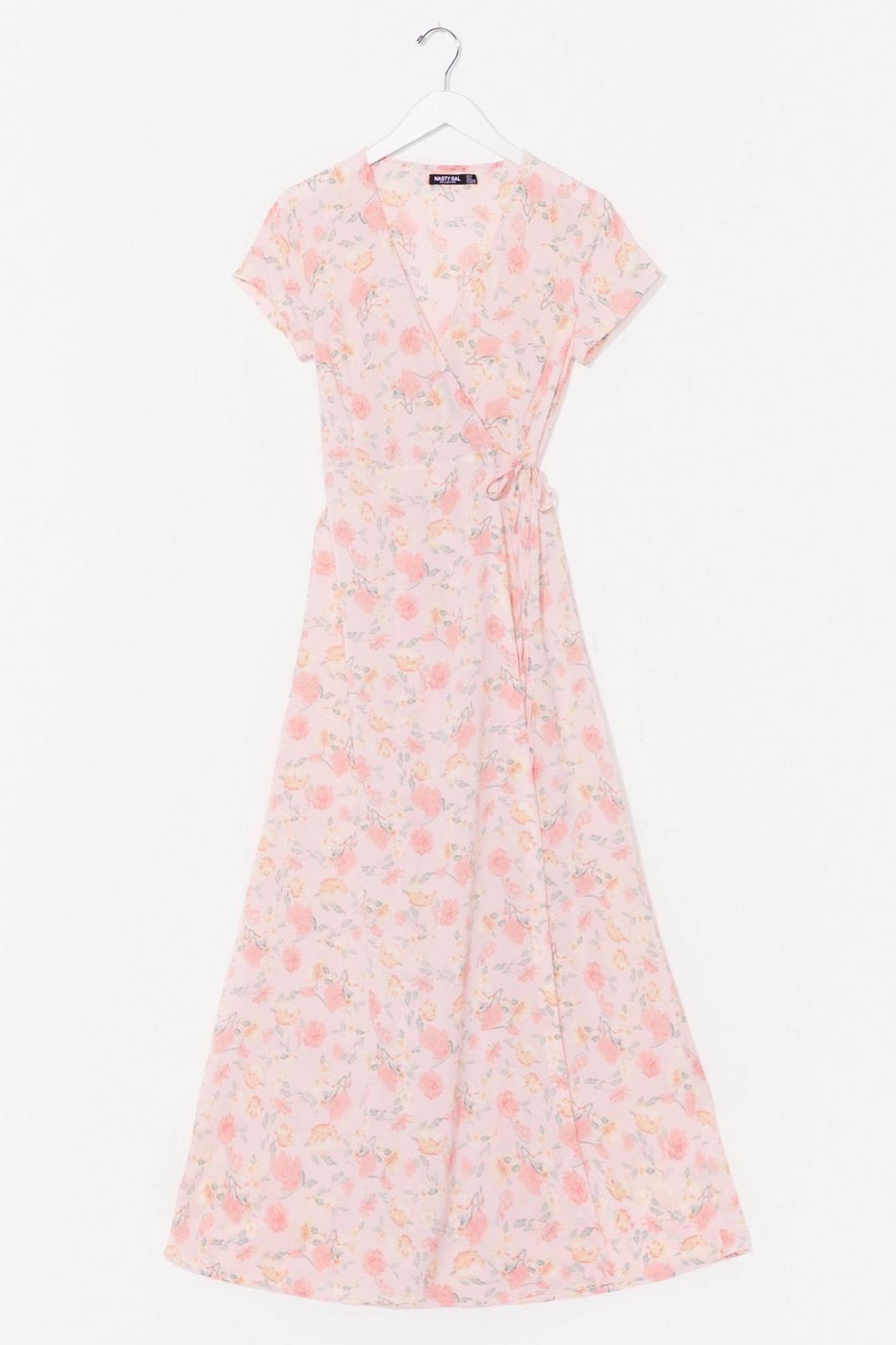 Pink Floral Cap Sleeve Wrap Maxi Dress image number 1