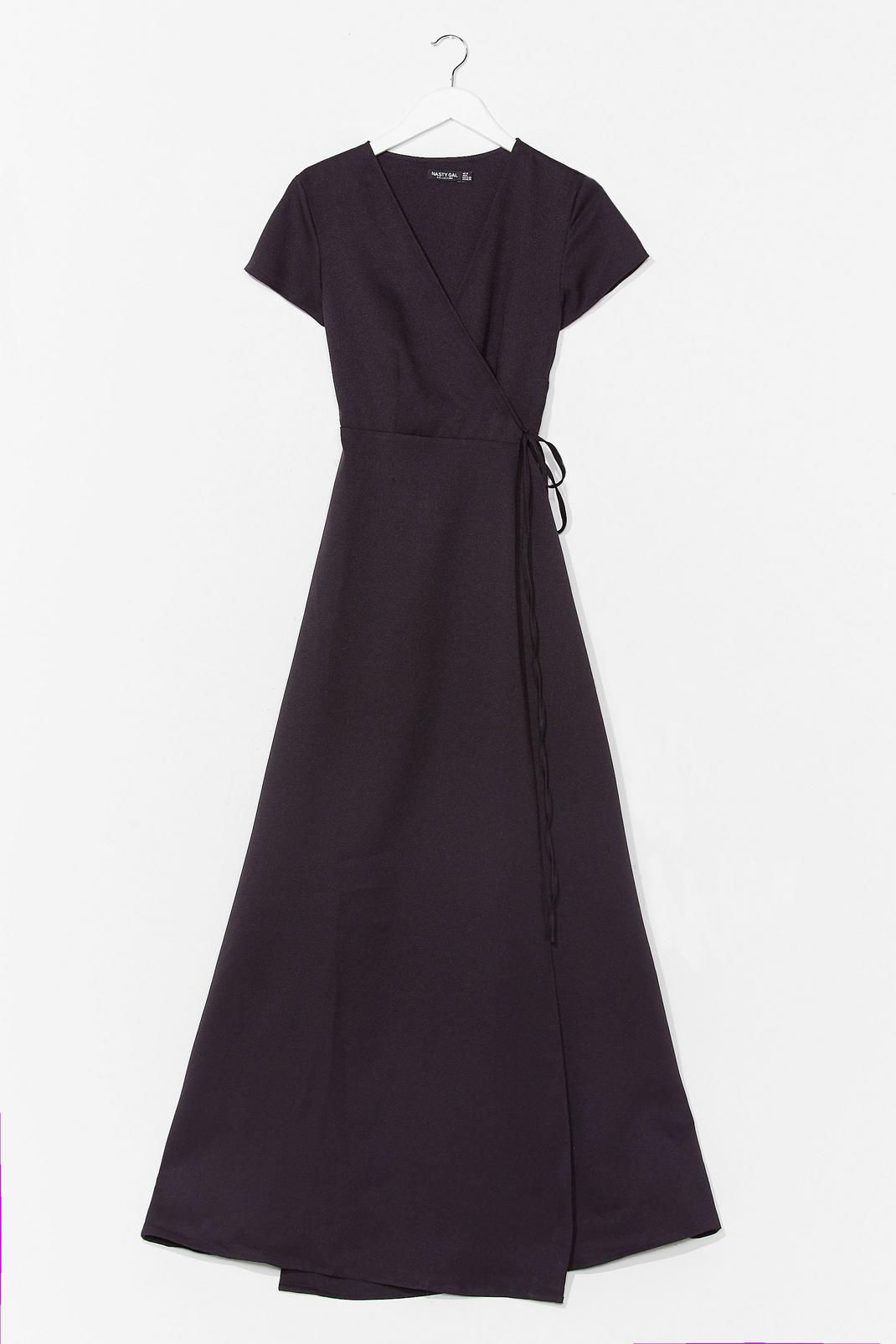 Black Short Sleeve Belted Maxi Wrap Dress image number 1