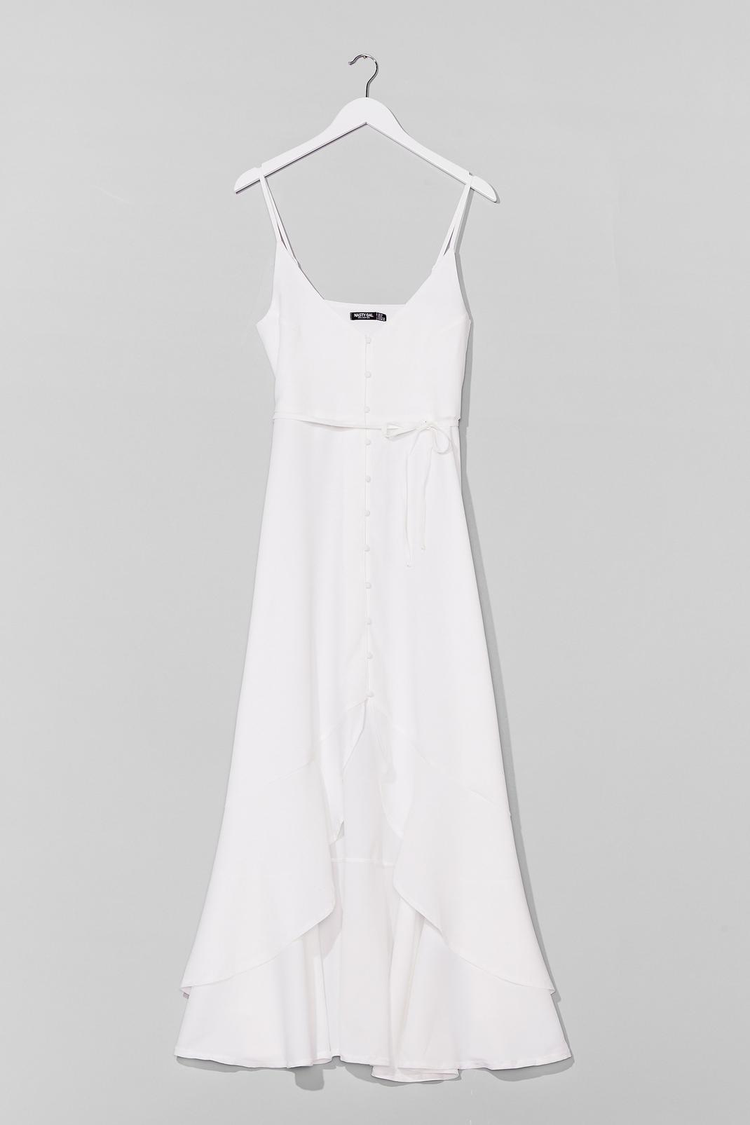 White Flowy Belted Button Down Midi Dress image number 1