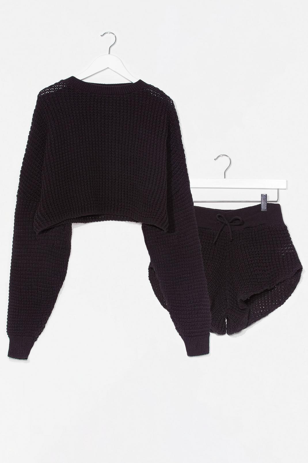 Black Cropped Knitted Sweater and Shorts Lounge Set image number 1