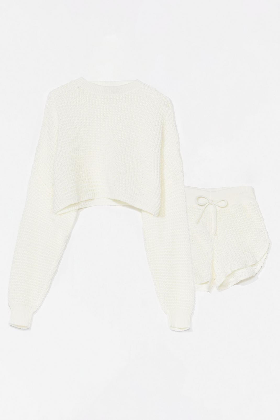 Cream Cropped Knitted Sweater and Shorts Lounge Set image number 1