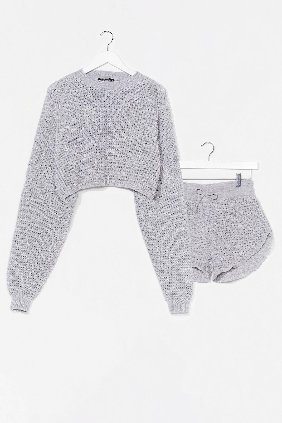 Grey Cropped Knitted Sweater and Shorts Lounge Set image number 1