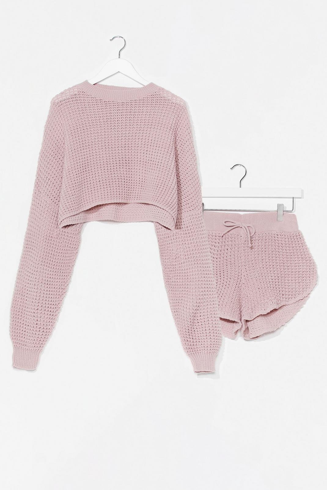 Nude Cropped Knitted Sweater and Shorts Lounge Set image number 1