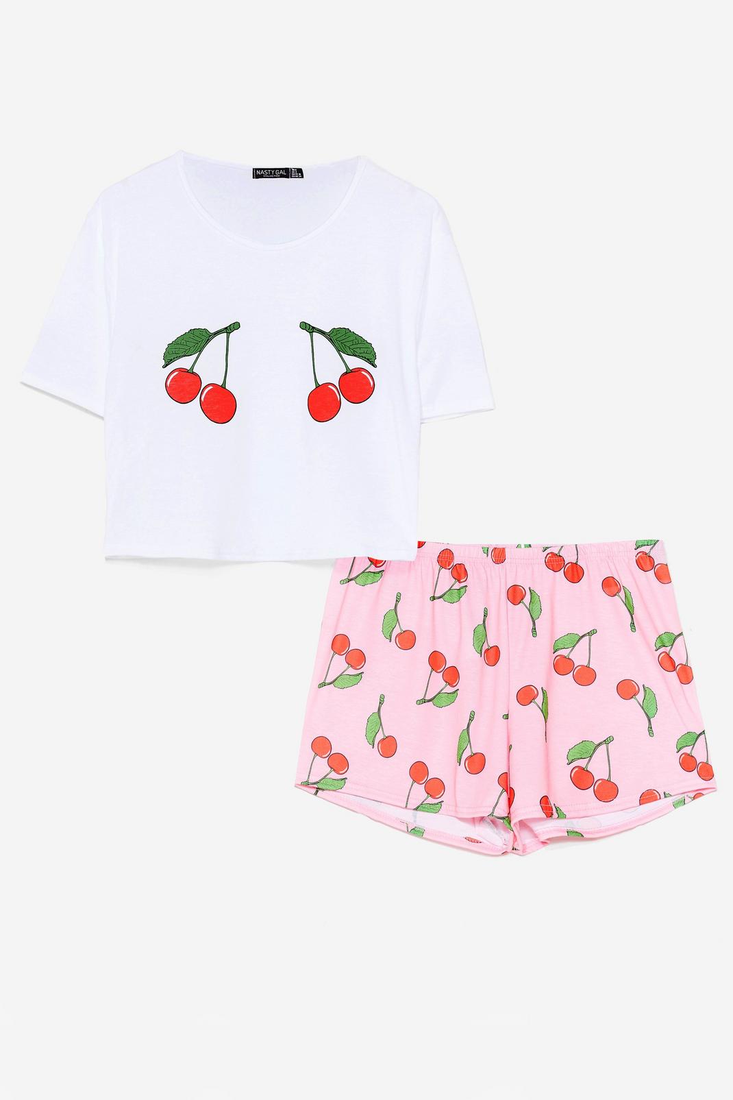 Pink We're Cherry Tired Tee and Shorts Pajama Set image number 1
