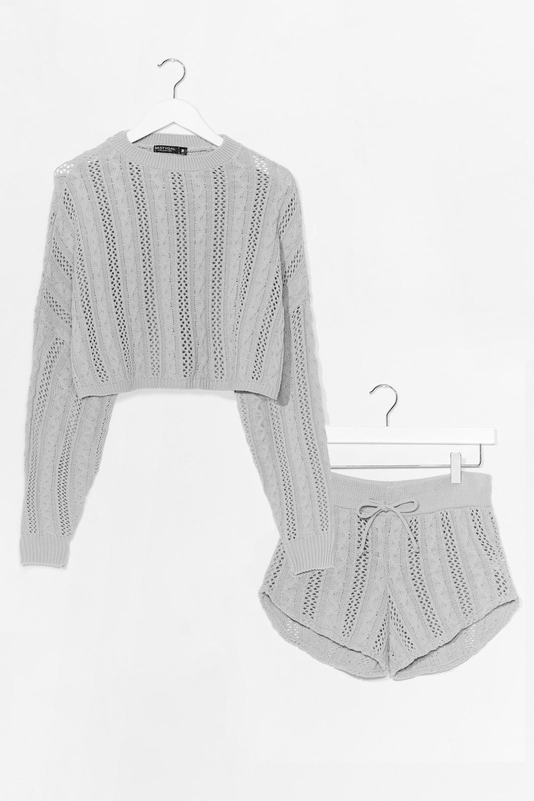 Grey Pointelle Knitted Shorts Loungewear Set image number 1