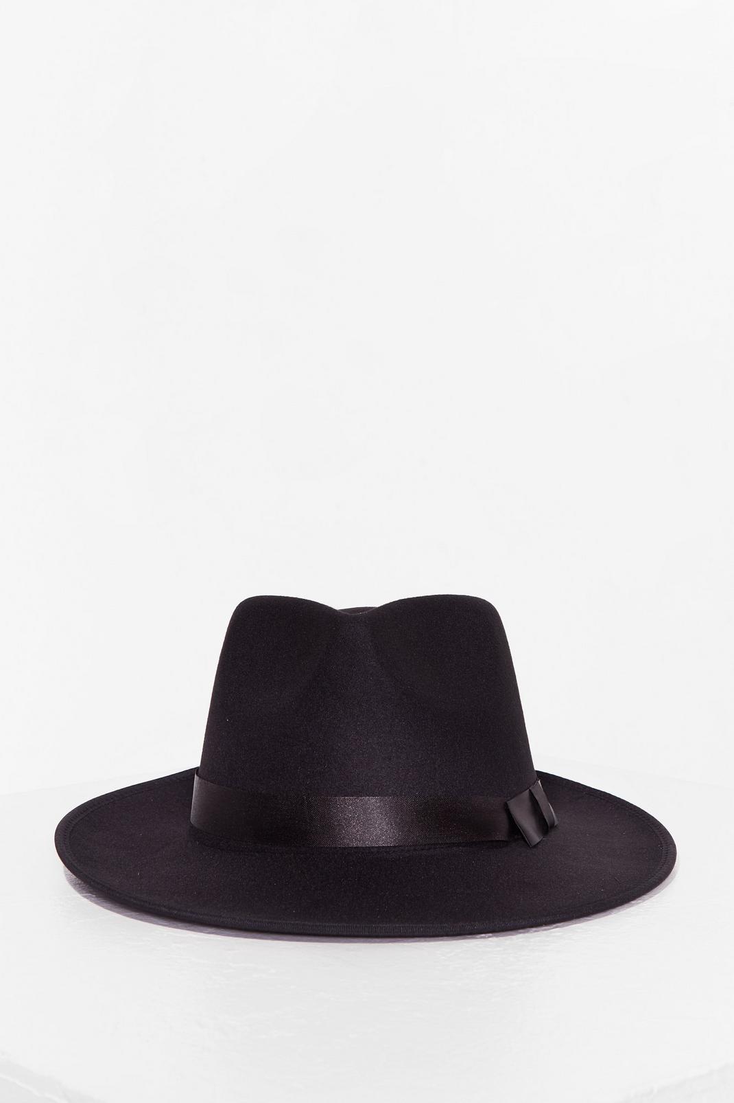 Black Faux Wool Wide Brim Fedora Hat image number 1