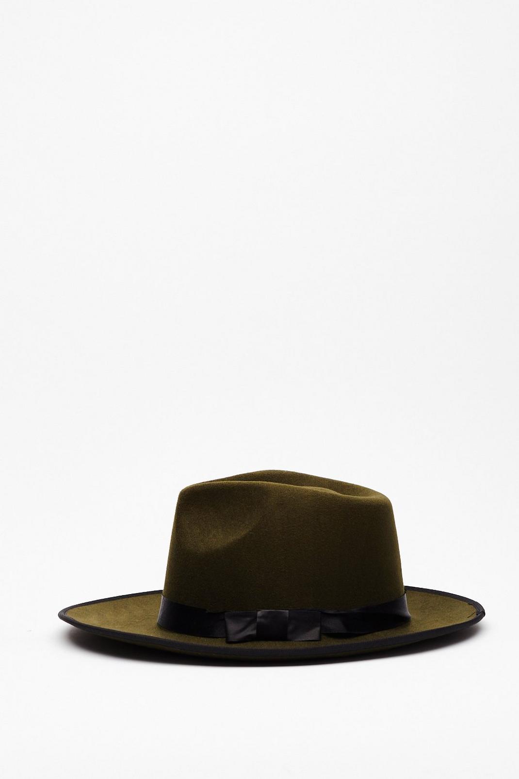 Khaki Faux Wool Wide Brim Fedora Hat image number 1