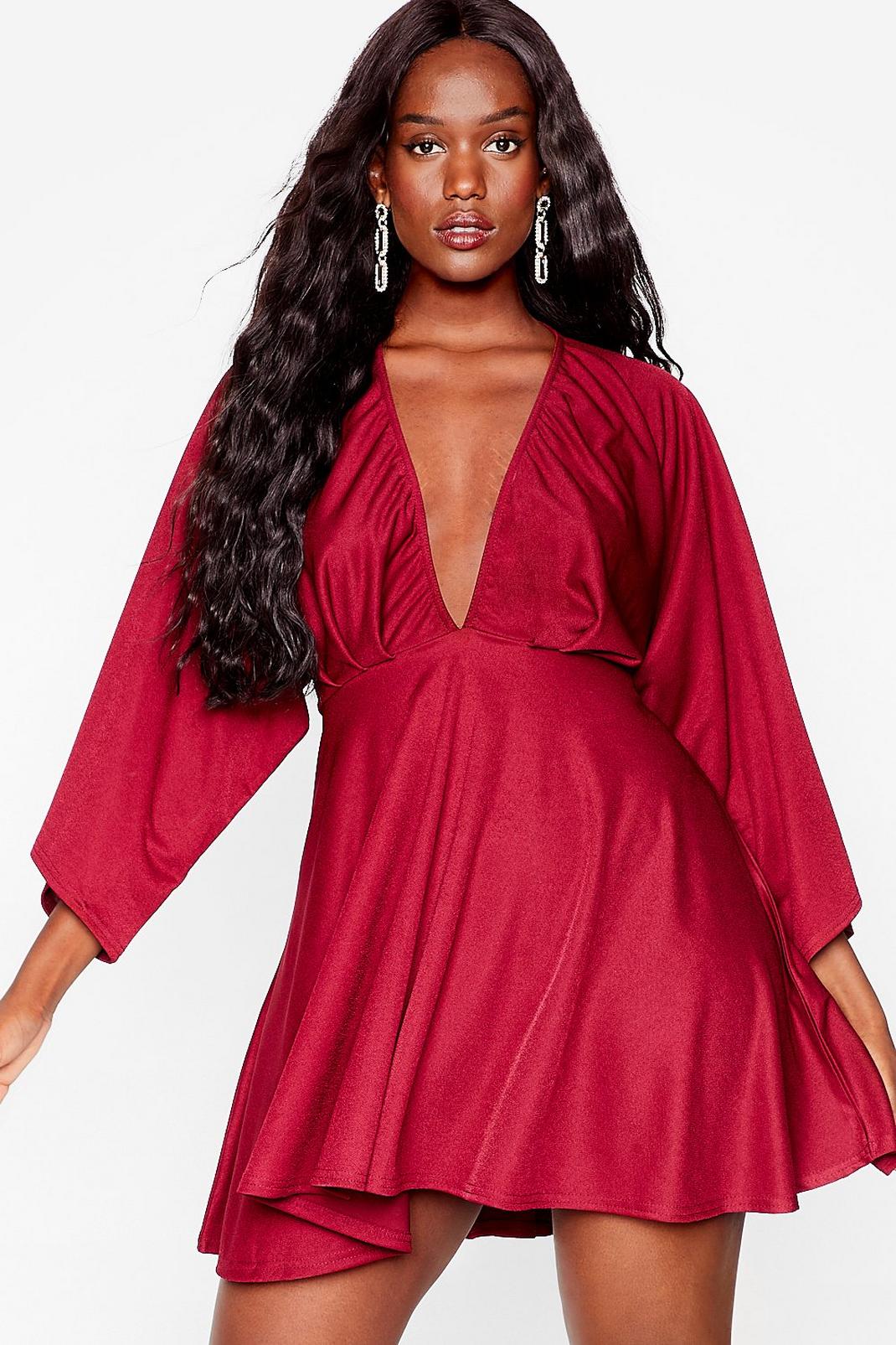 Burgundy Love Don't Cost a Wing Plus Mini Dress image number 1