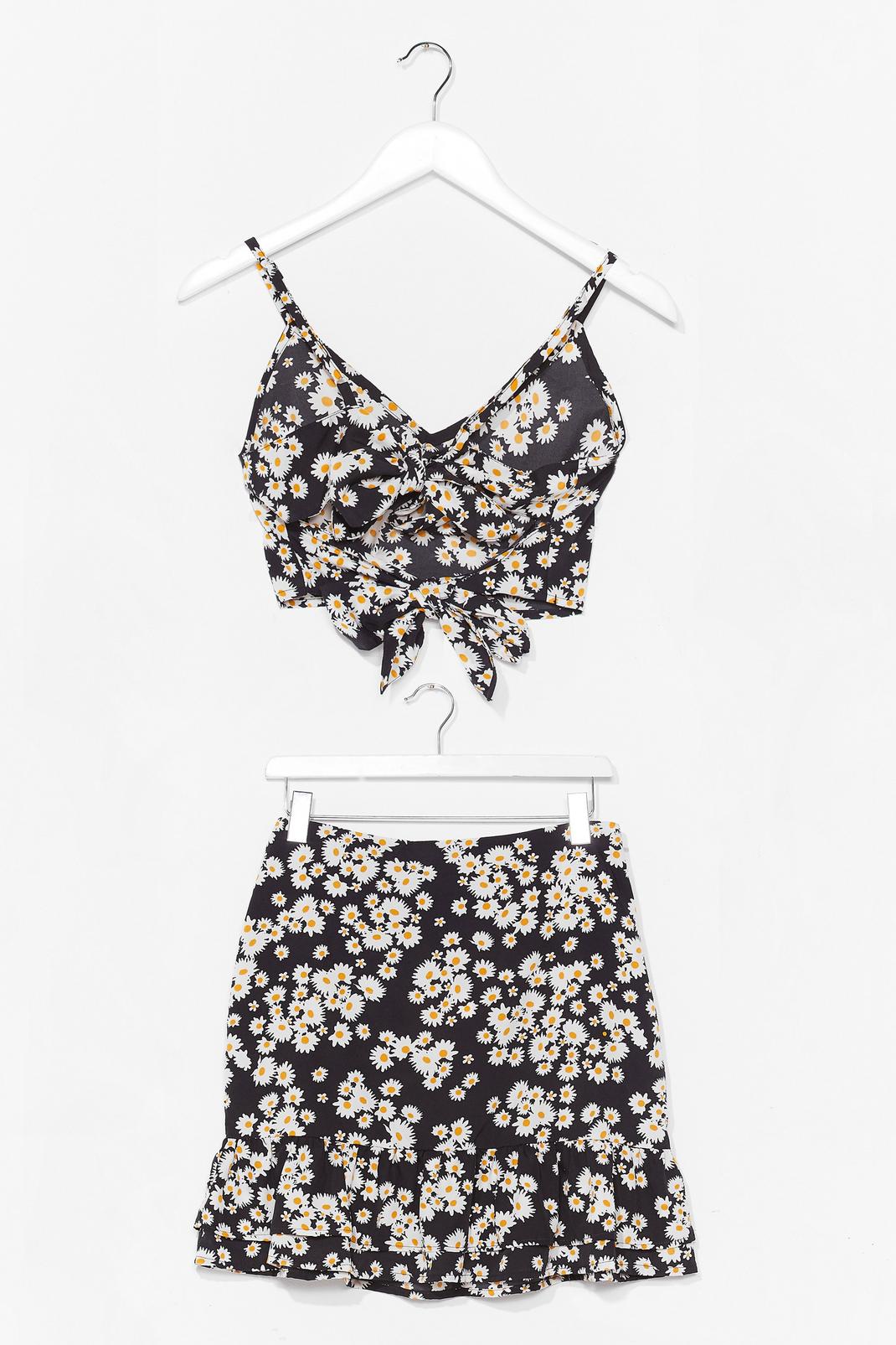 Black Floral Cut Out Top and Skirt Set image number 1