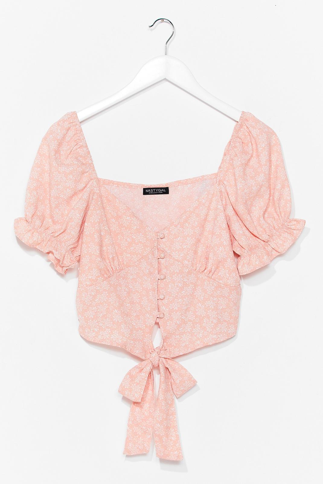 Pink Floral Short Puff Sleeve Bustier Top image number 1