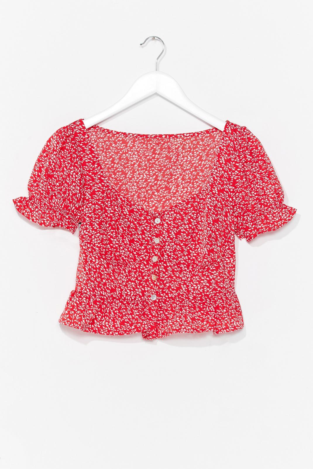 Red Sew You Floral Button-Down Blouse image number 1