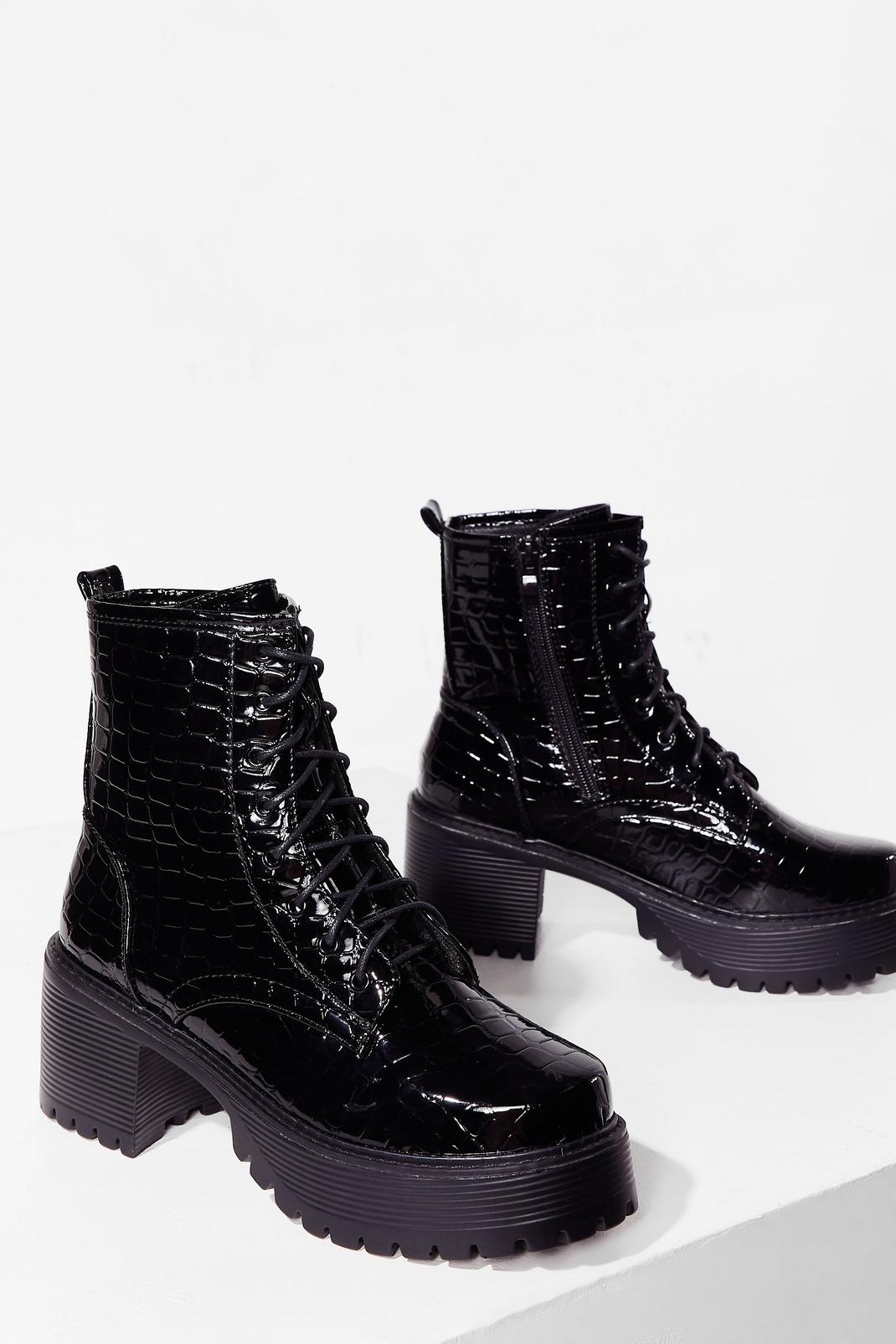 Ready to Rock Faux Leather Croc Biker Boots image number 1