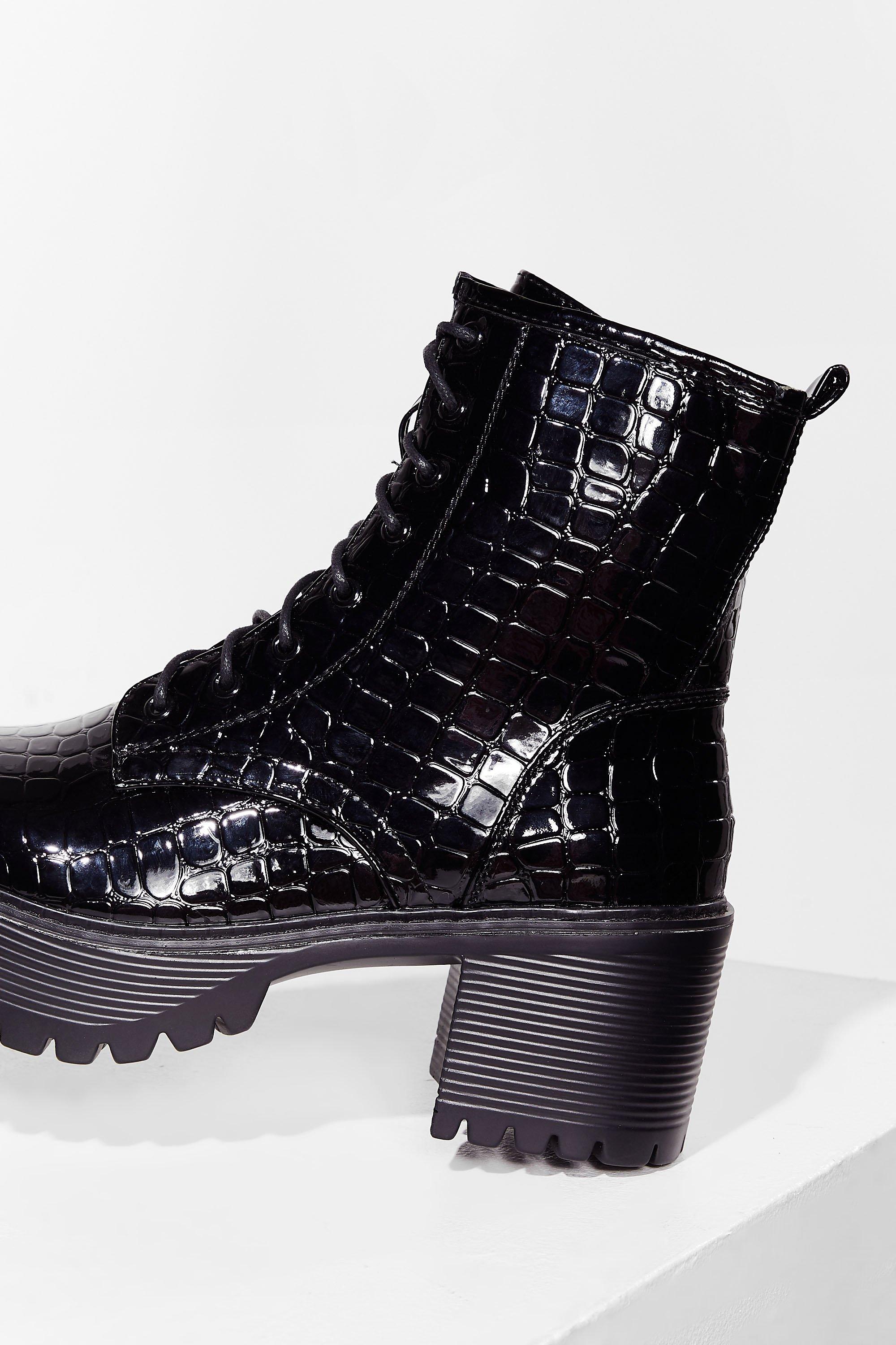 Croc print biker discount boots