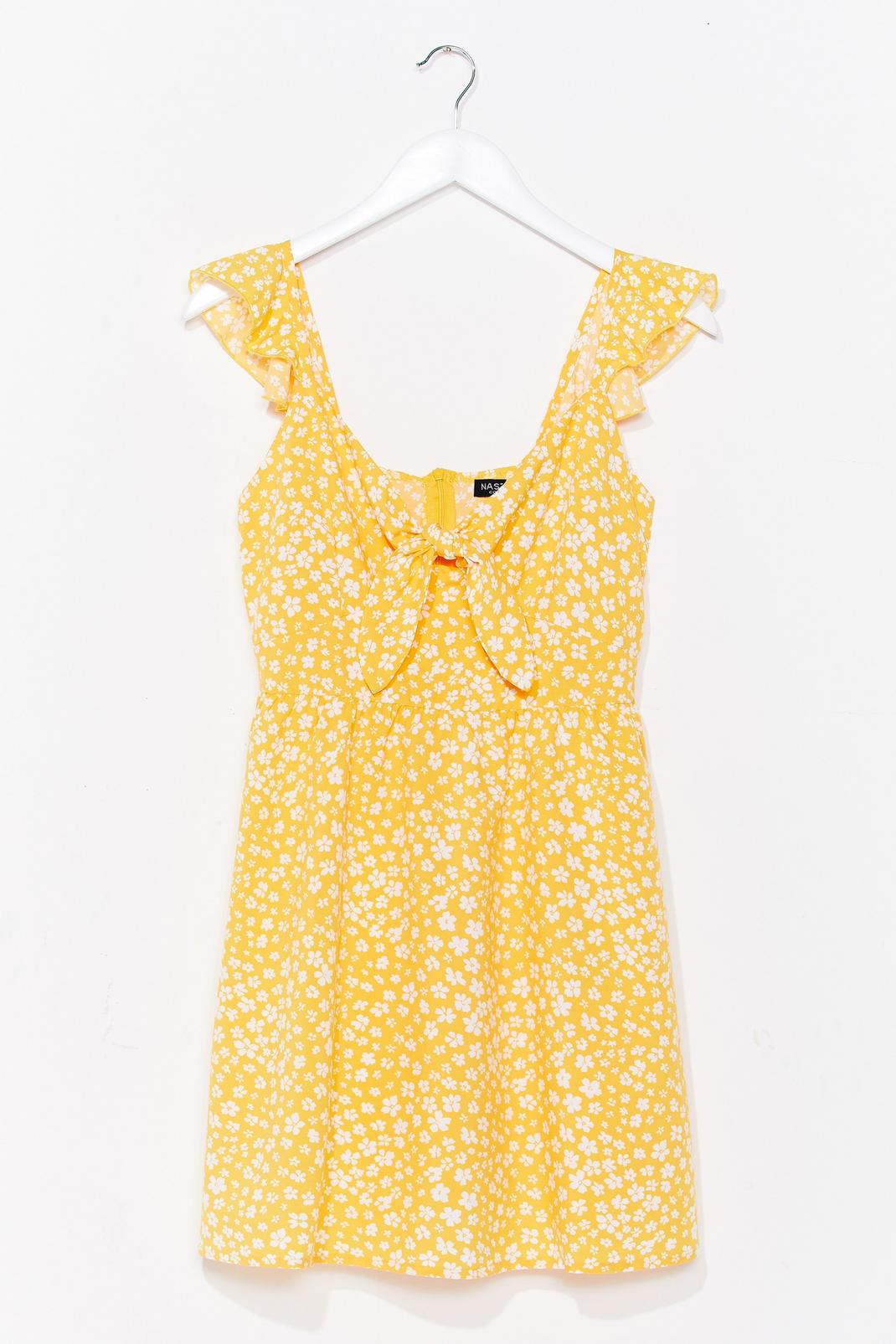 Robe courte à imprimé floral et nœud, Yellow image number 1