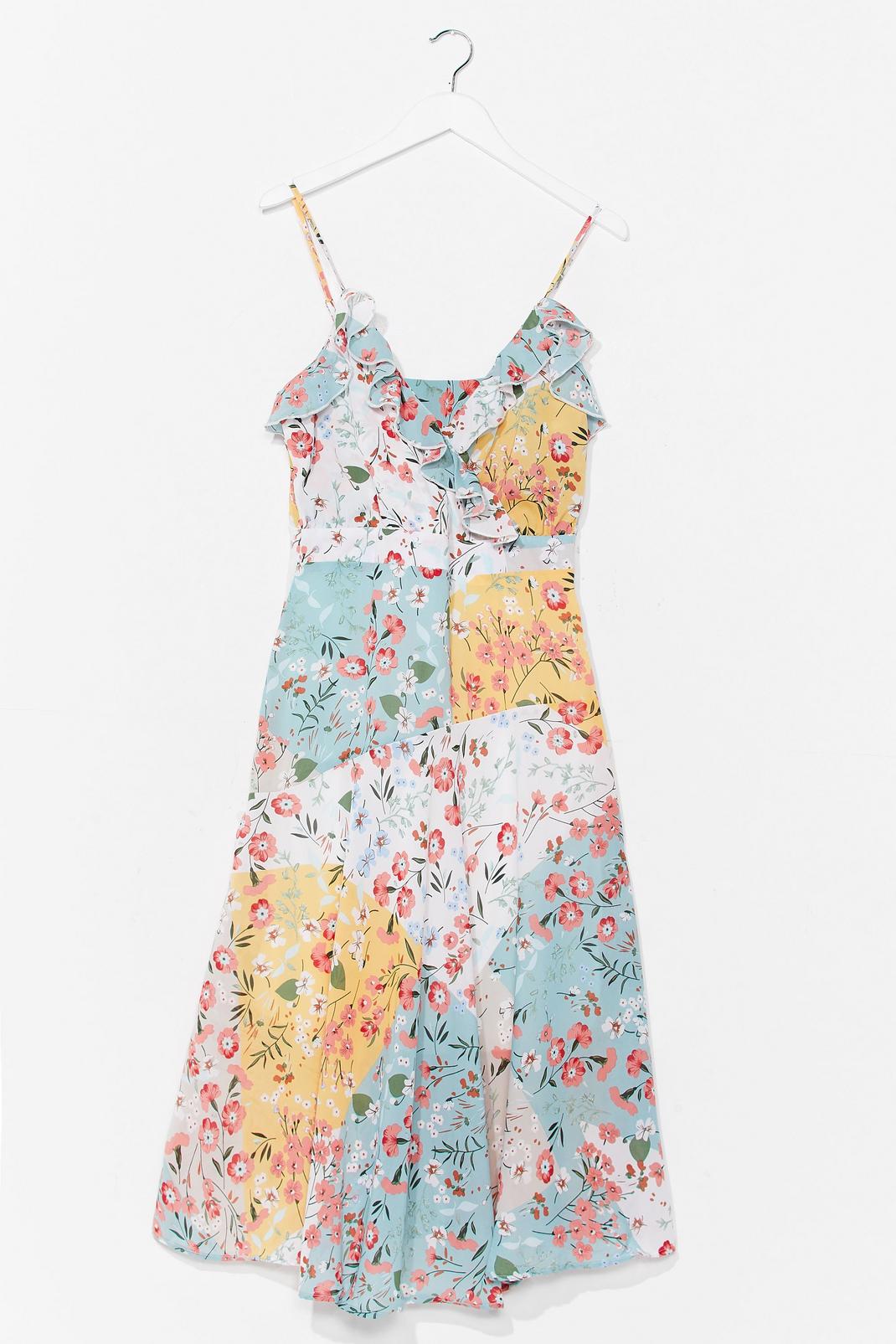 Floral Patchwork Ruffle Strappy Midi Dress image number 1