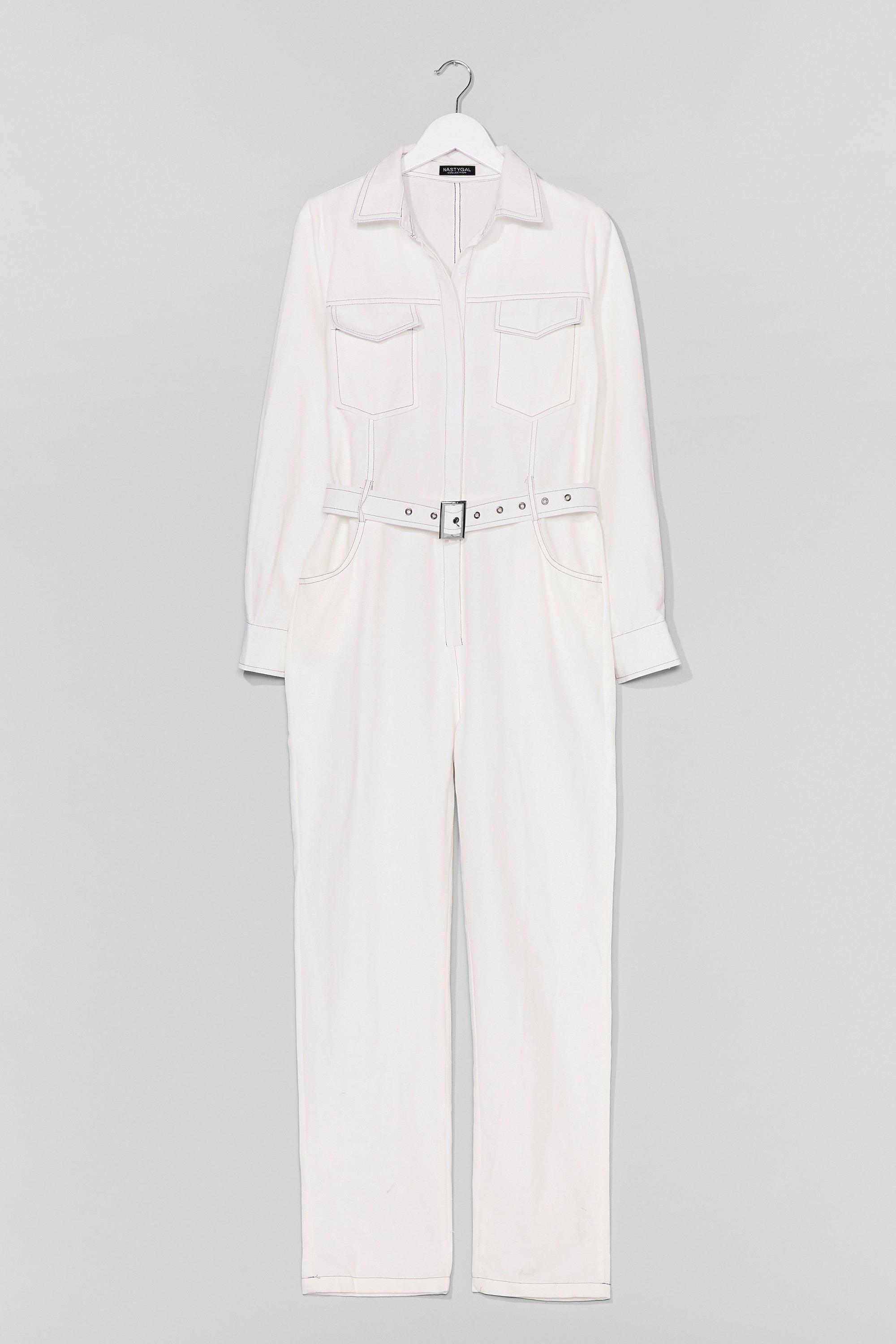 white denim jumpsuit