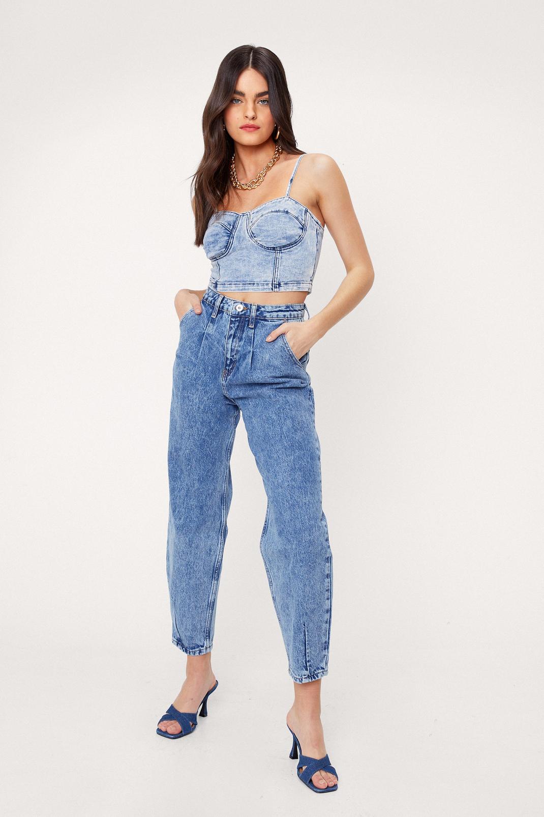 Blue Relaxed High Waisted Tapered Jeans image number 1