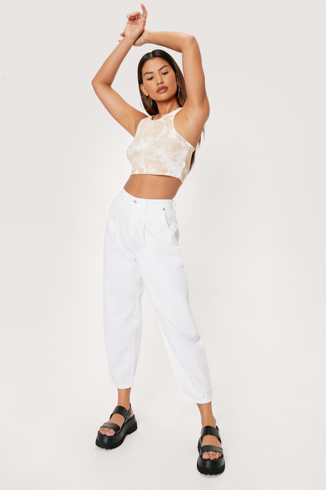 White Relaxed High Waisted Tapered Jeans image number 1