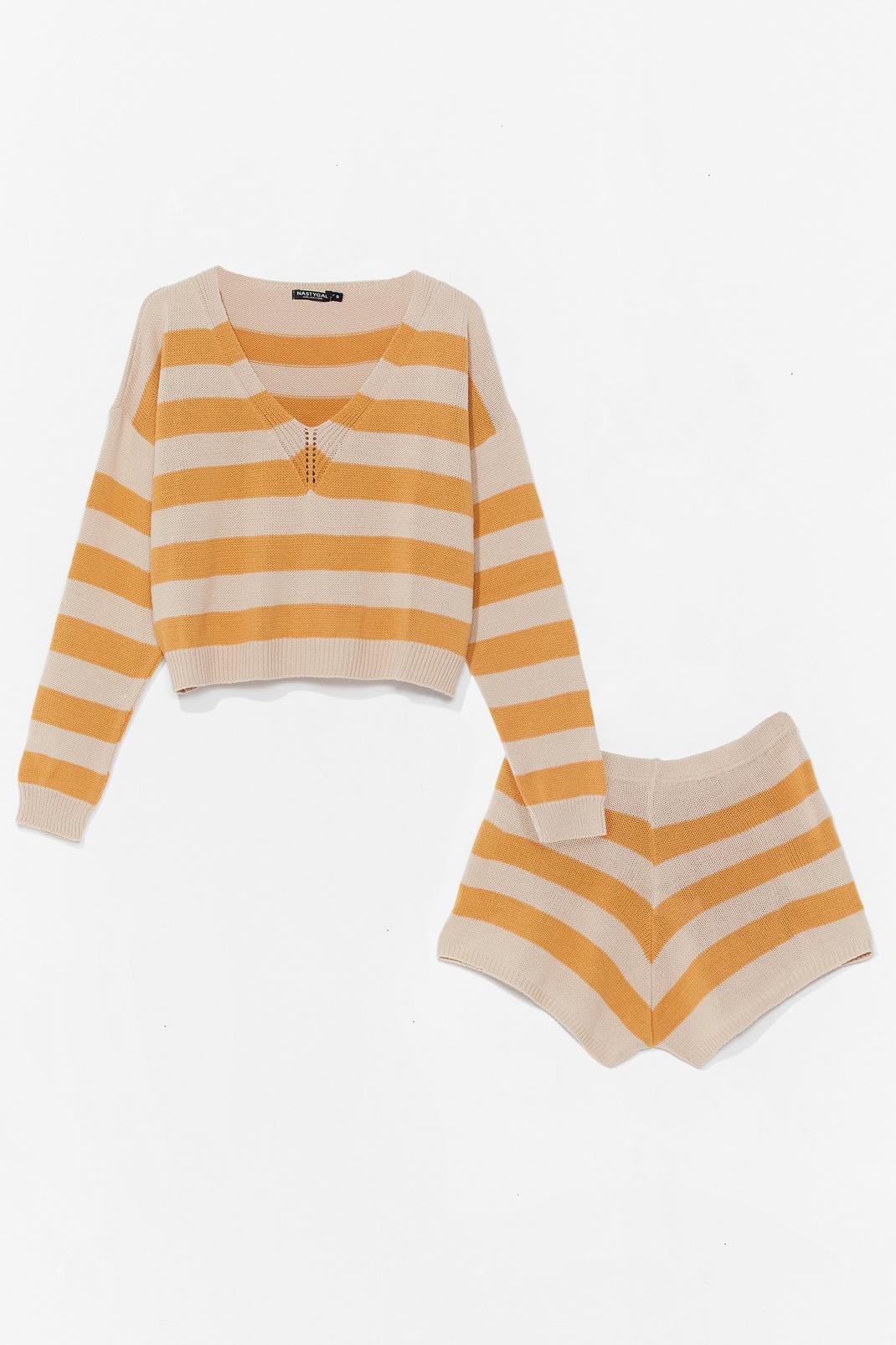 Mustard Stripe Back to Bed Knit Shorts Lounge Set image number 1
