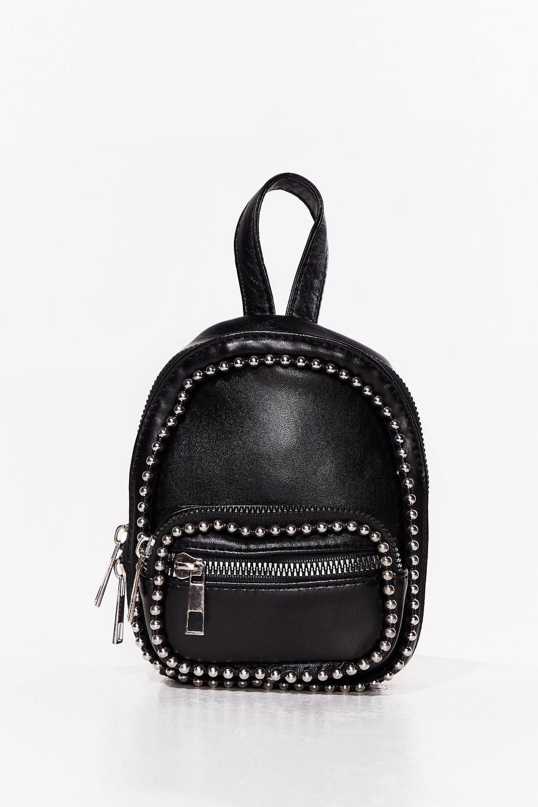 Black Studded Faux Leather Mini Backpack image number 1