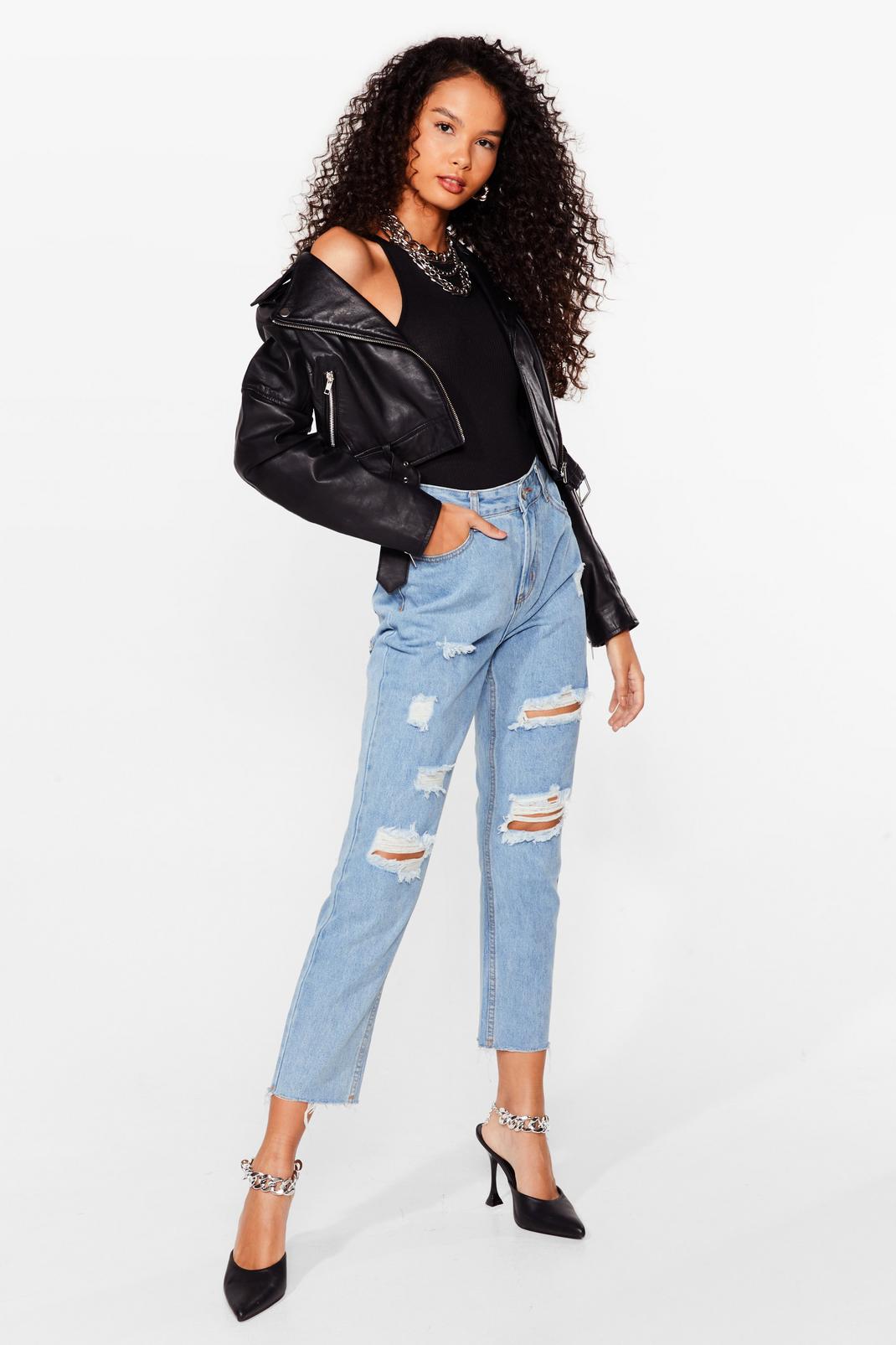 Sky Relaxed Washed Ripped Mom Jeans image number 1