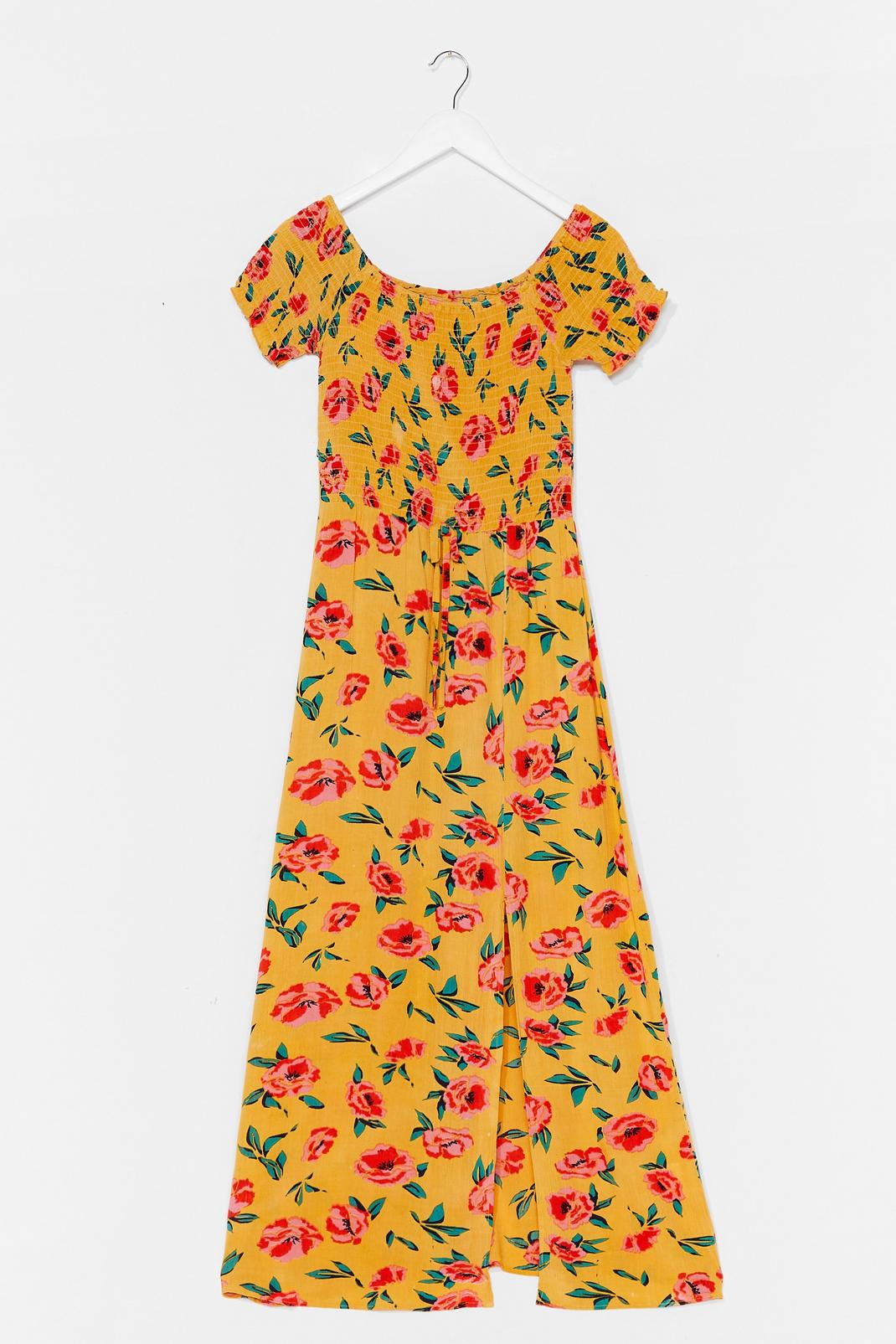 Robe longue à col bardot et imprimé fleuri Passion estivale, Yellow image number 1