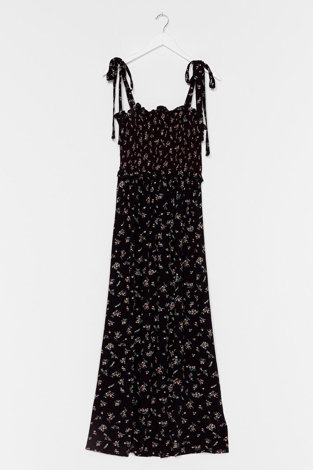 Shirred Floral Tie Strap Maxi Dress image number 1