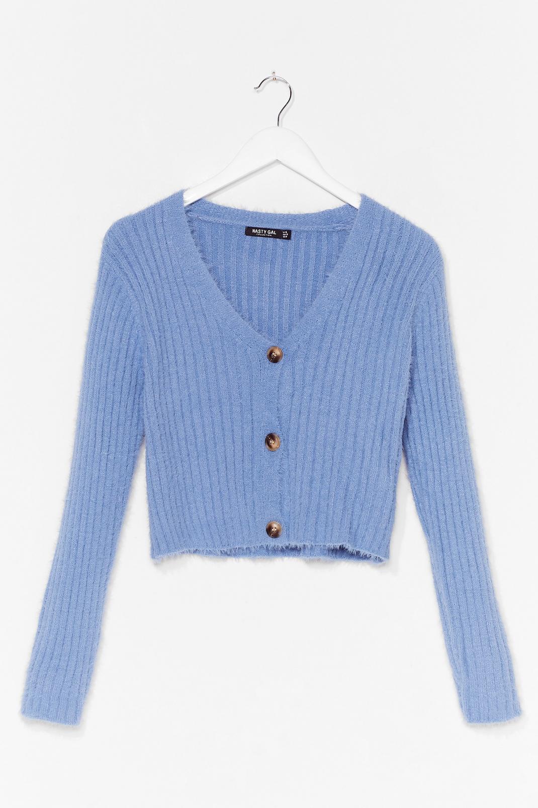 Blue Button-Down for Whatever Fluffy Knit Cardigan image number 1