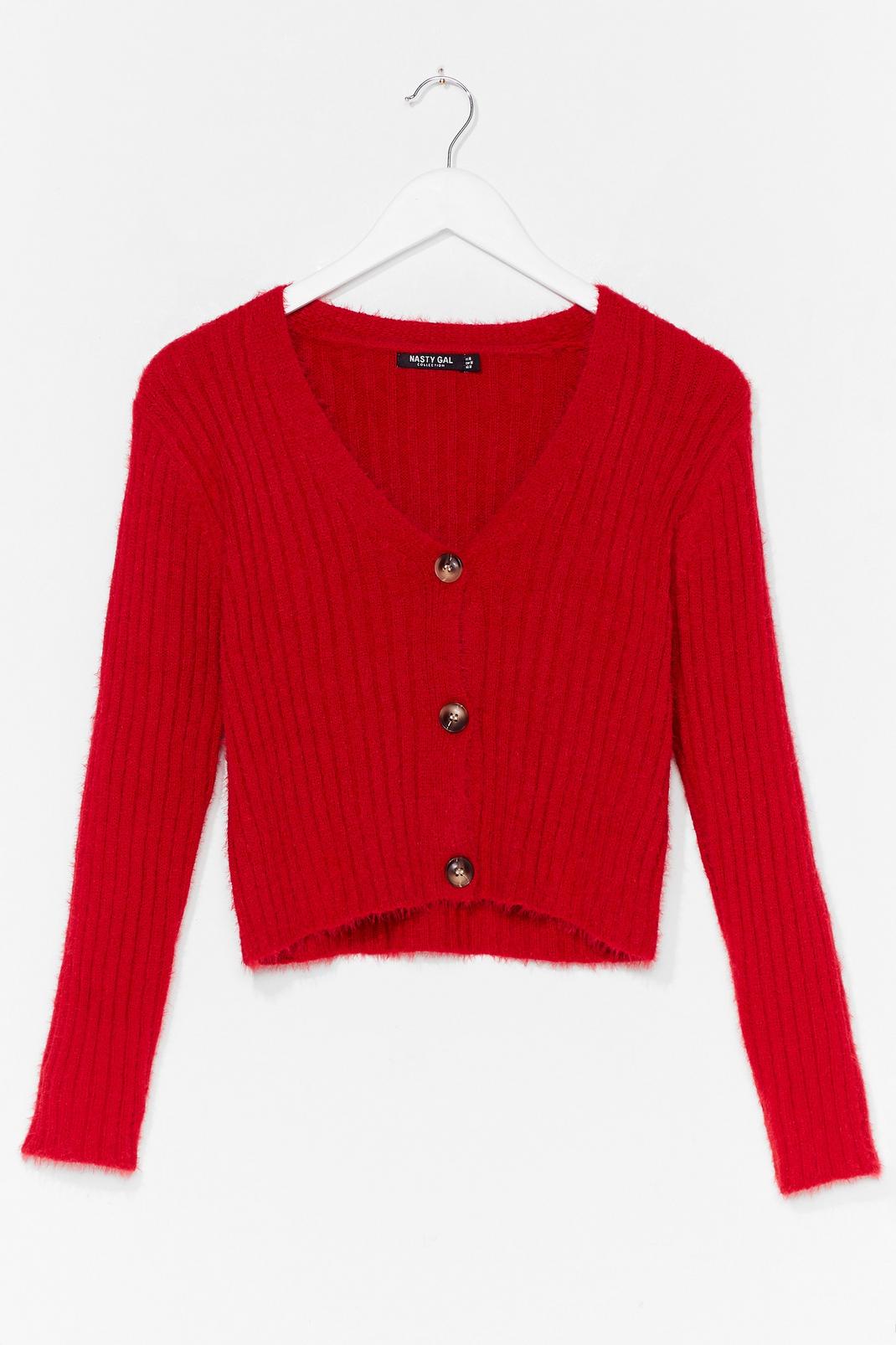 Red Button-Down for Whatever Fluffy Knit Cardigan image number 1