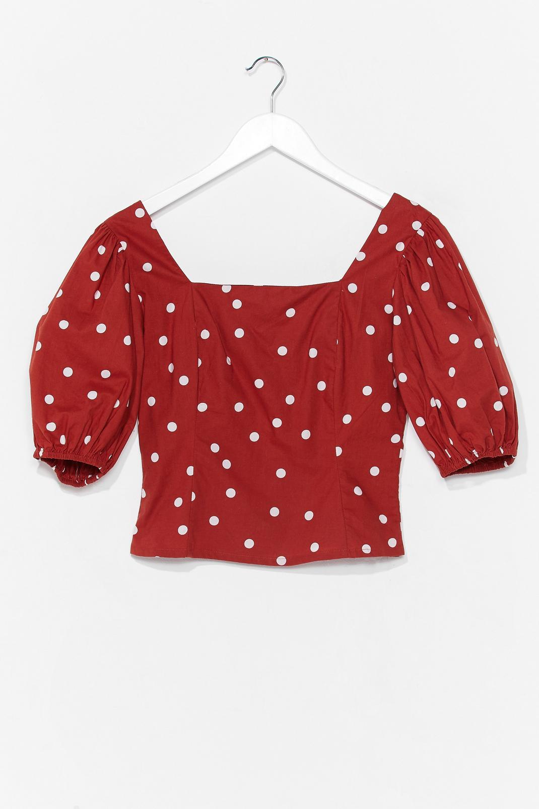 Red Puff Sleeve Polka Dot Top image number 1