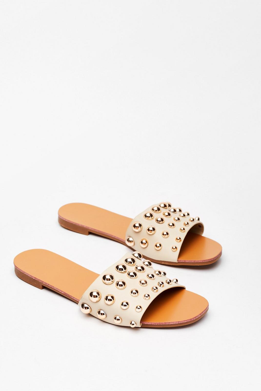 Stud Going Faux Leather Flat Sandals image number 1