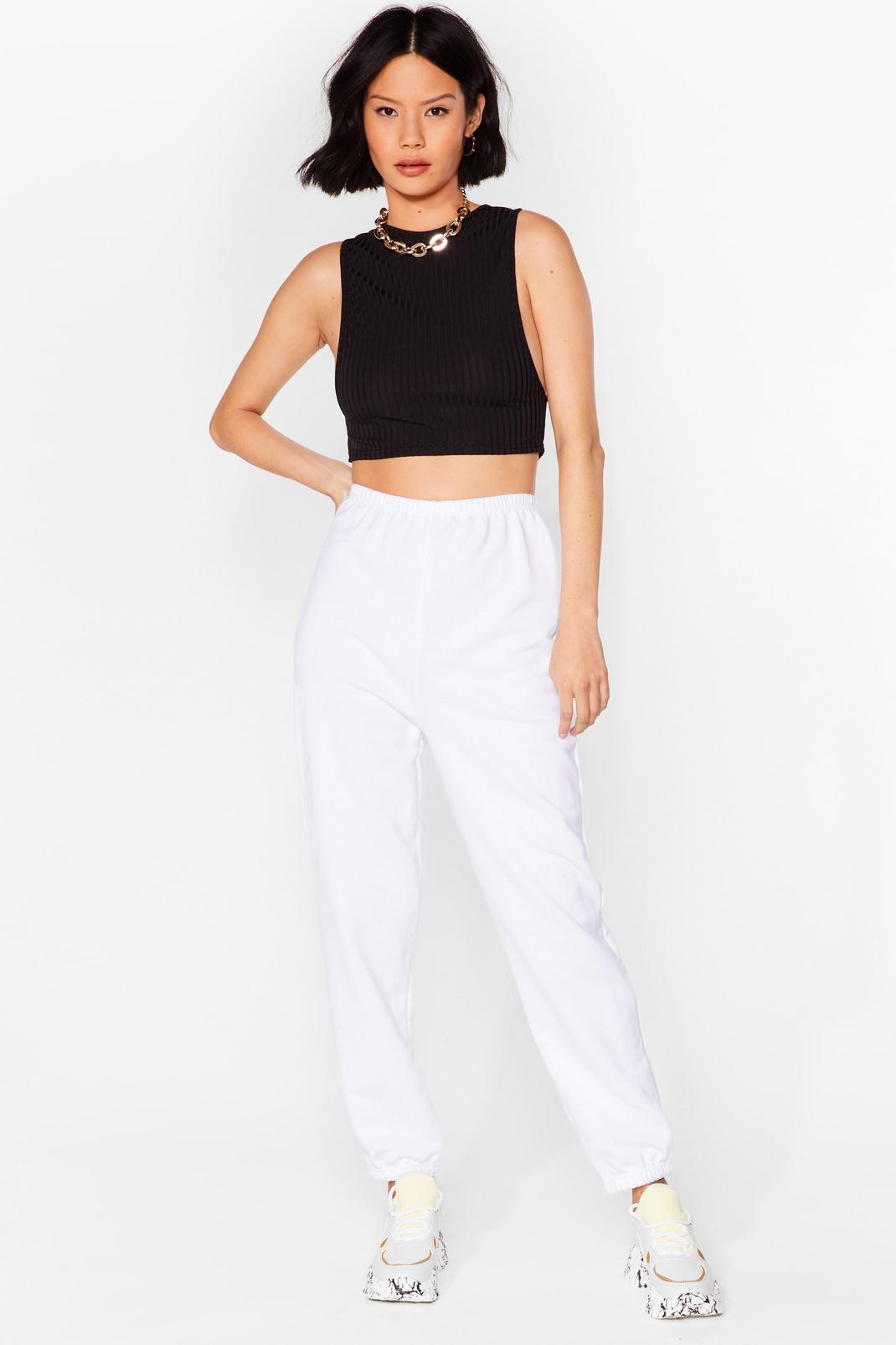 White Cuffed High Waisted Oversized Joggers image number 1