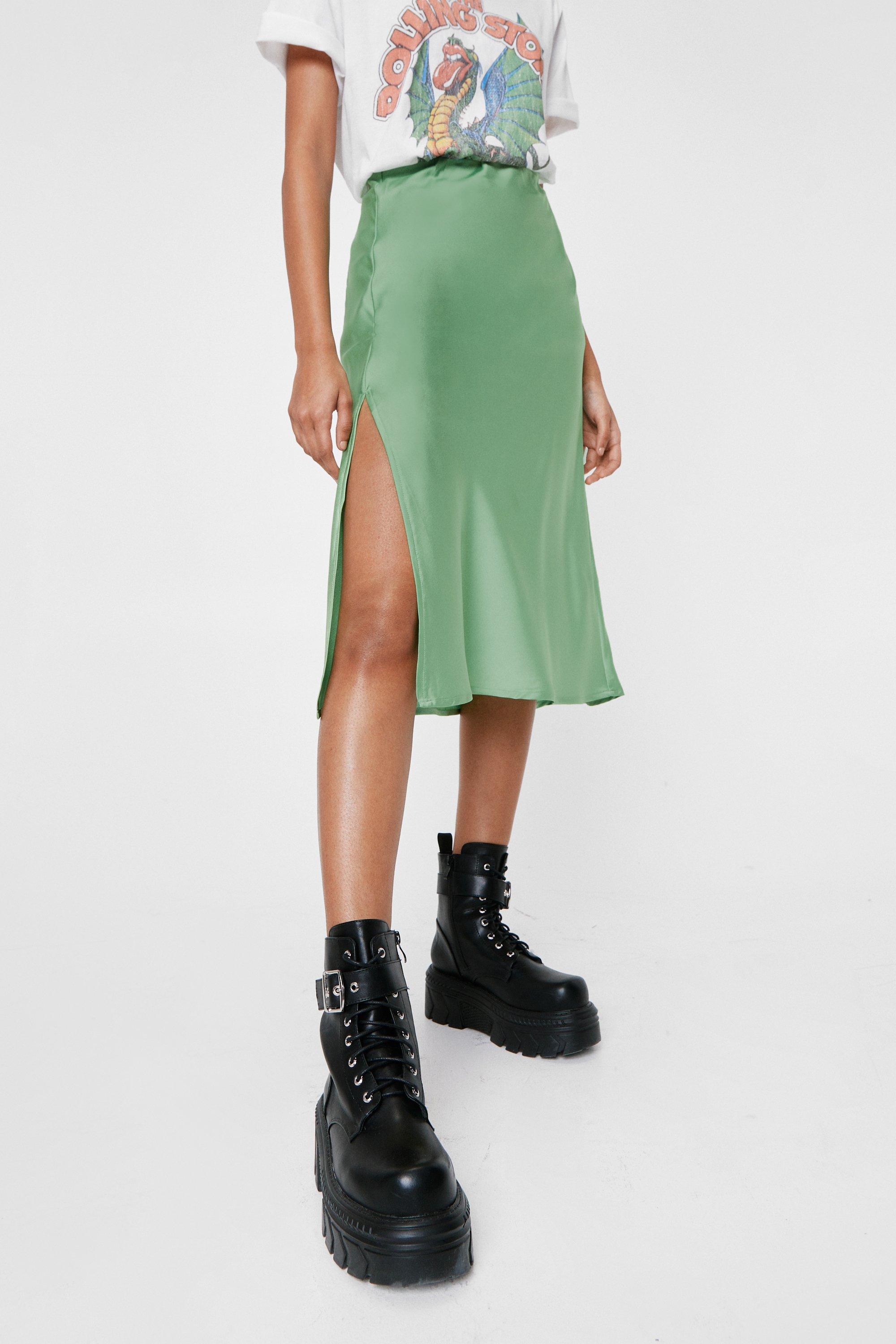 Silk midi shop skirt with split