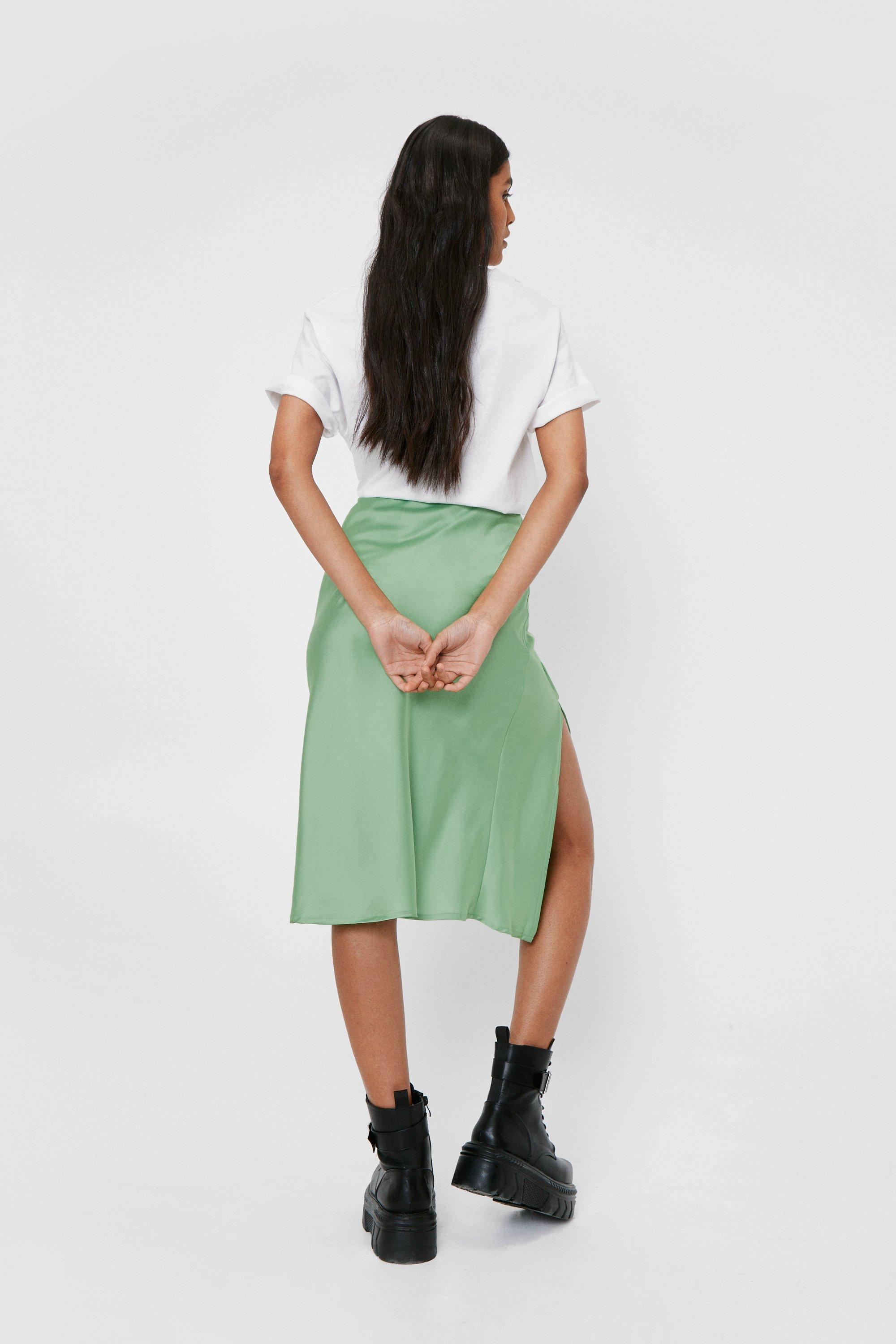 Satin Slit Midi Skirt