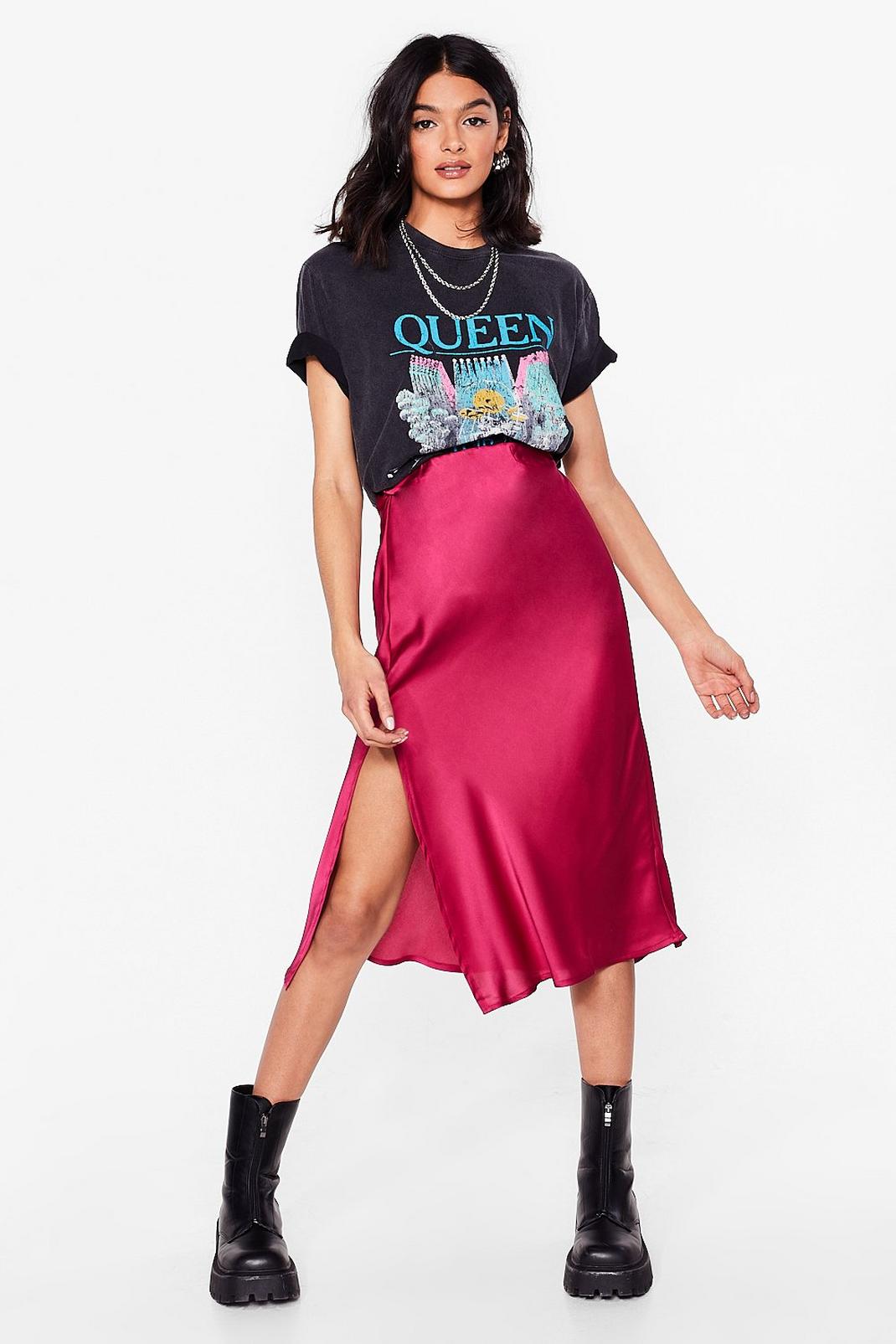 Hot pink Satin Slit Midi Skirt image number 1