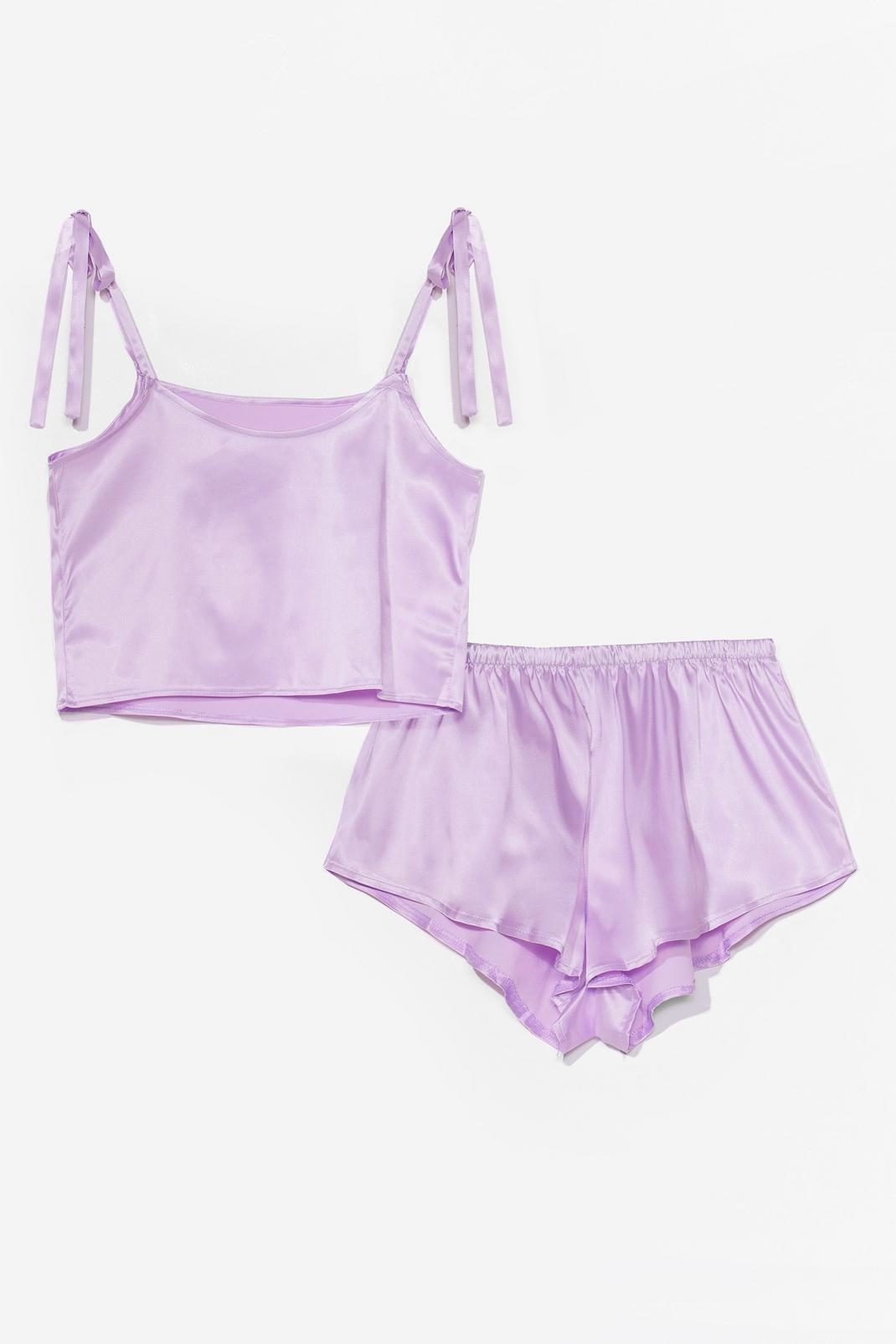 Lilac Late Night Feelings Satin Pyjama Shorts Set image number 1