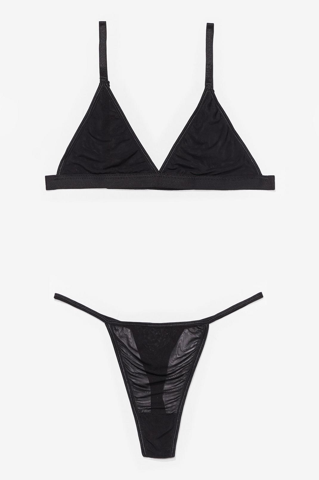 Black You Mesh Believe Triangle Bralette and Thong Set image number 1