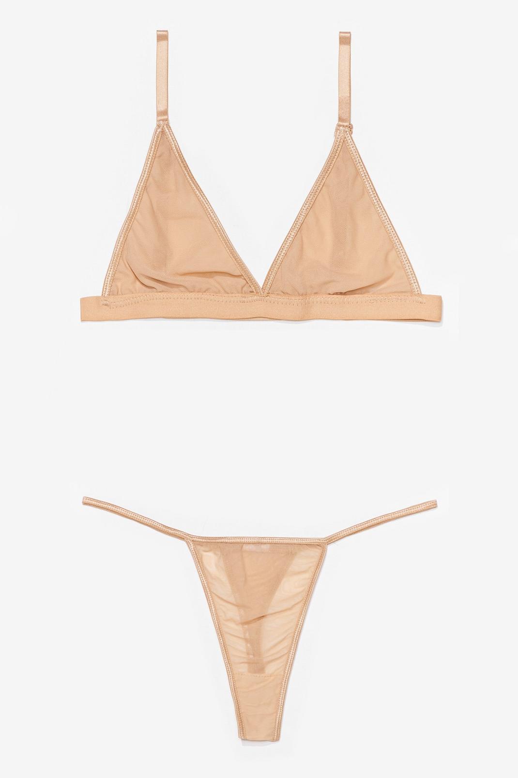 Nude Triangle Bralette and Mesh Thong Set image number 1