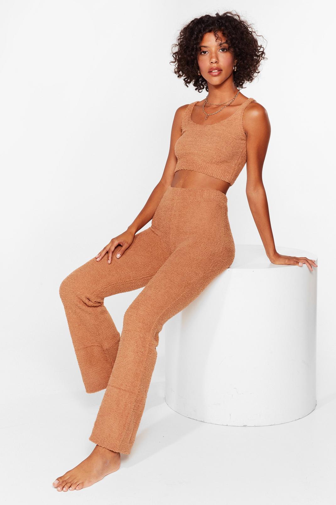 Brown Knit Feels Right Top and Pants Lounge Set image number 1