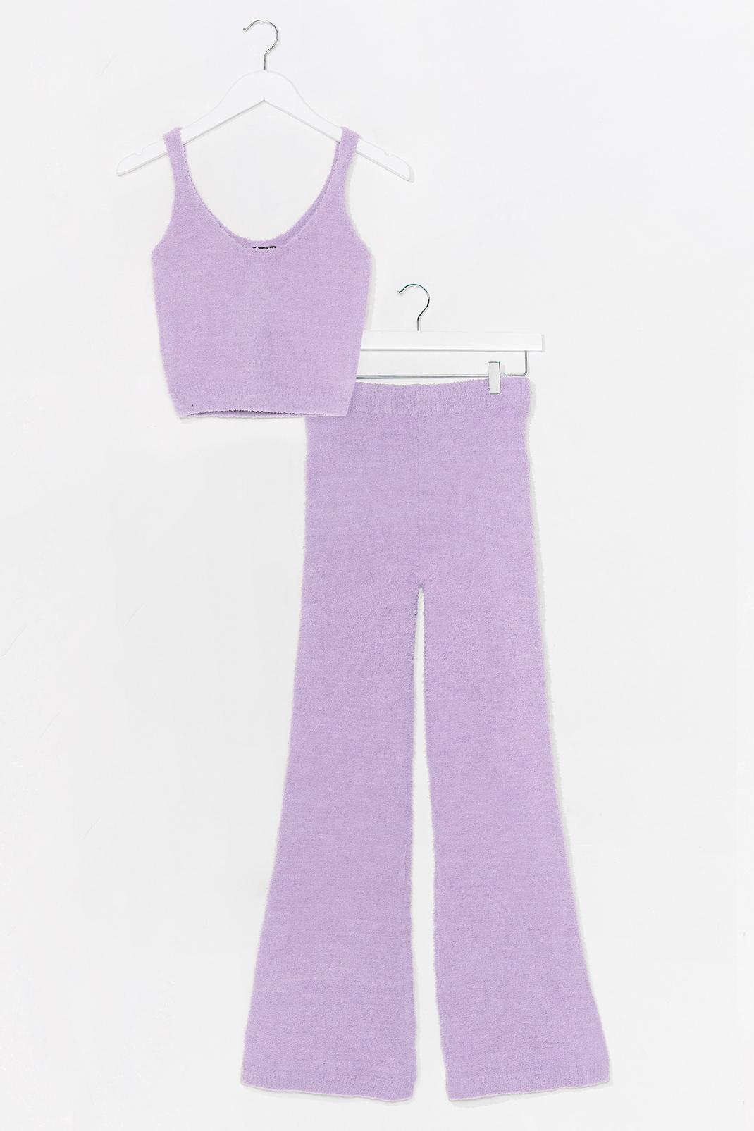 Ensemble de confort crop top & pantalon en maille duveteuse, Lilac image number 1