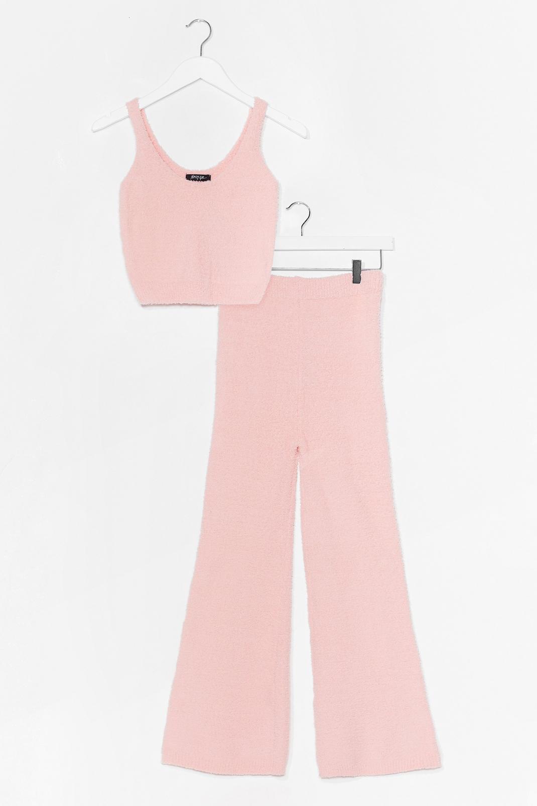 Ensemble de confort crop top & pantalon en maille duveteuse, Pink image number 1
