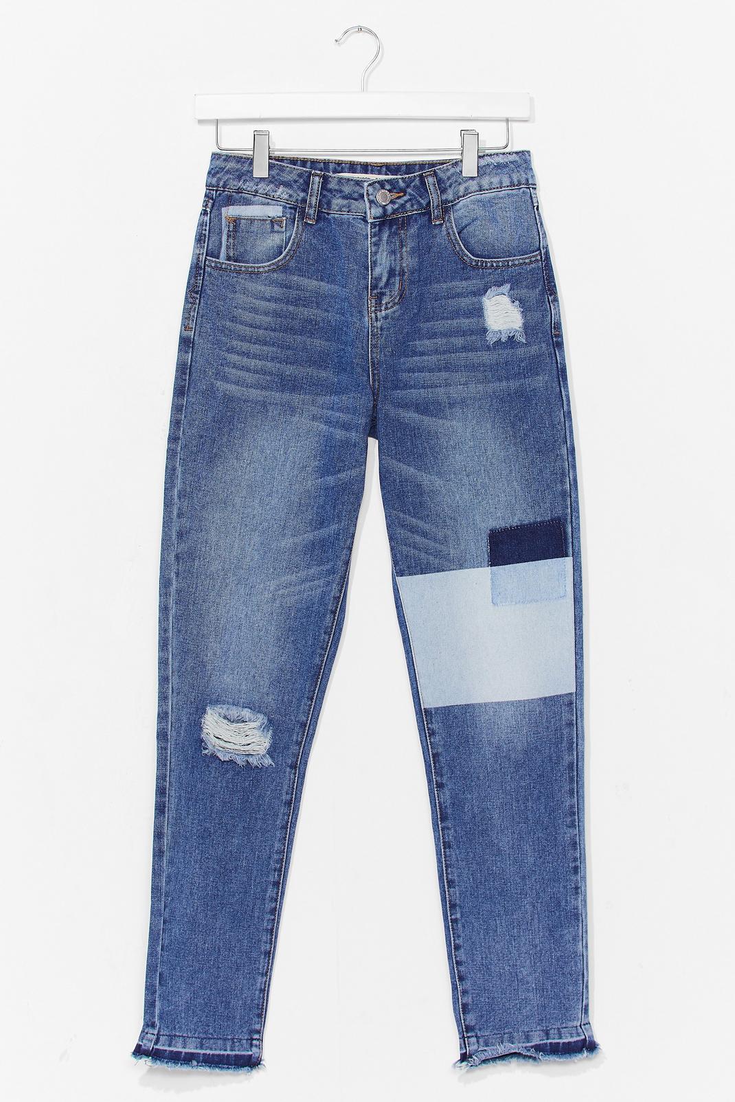 Patchwork Distressed Mom Jeans image number 1