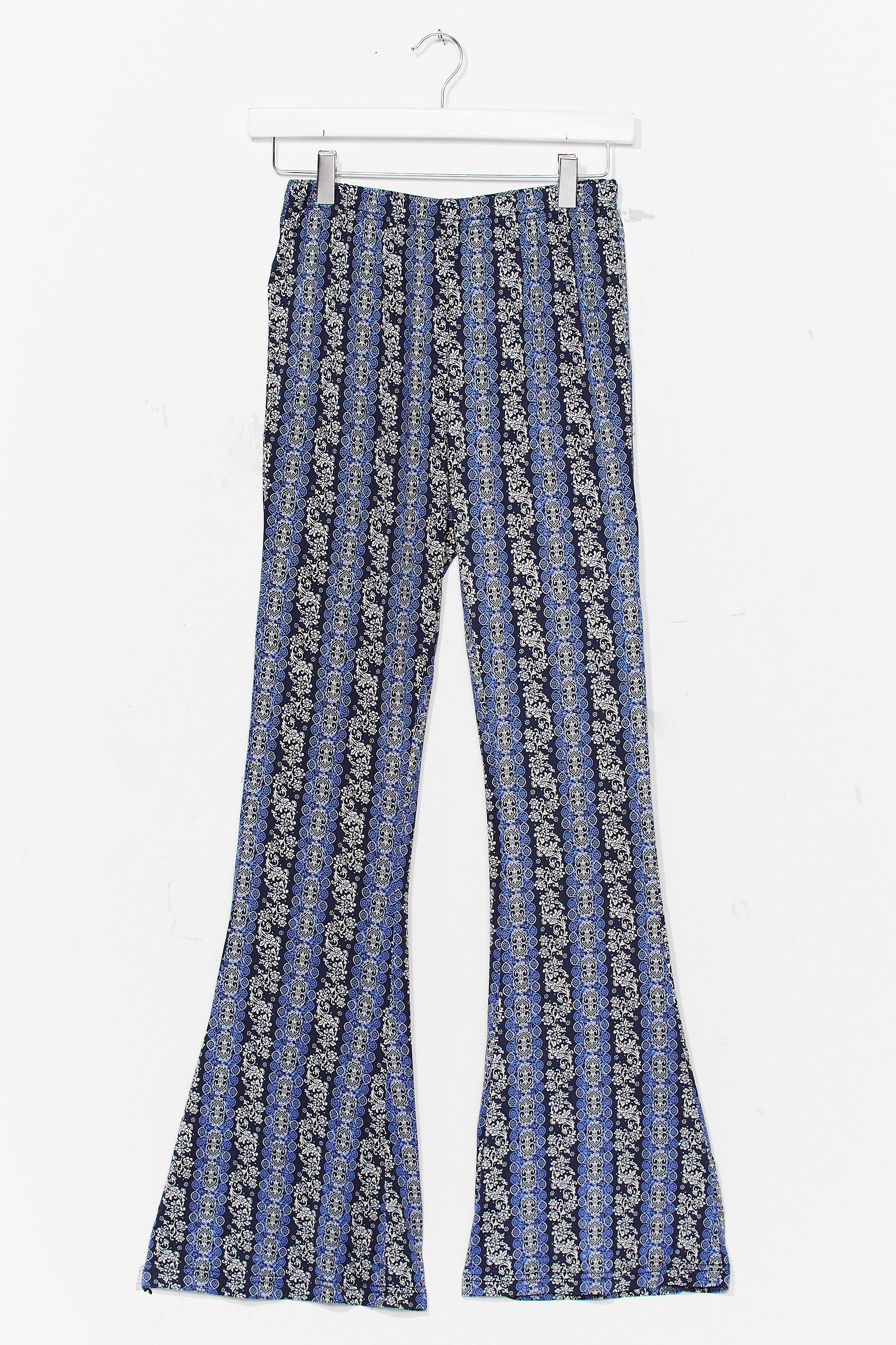 blue striped flare pants