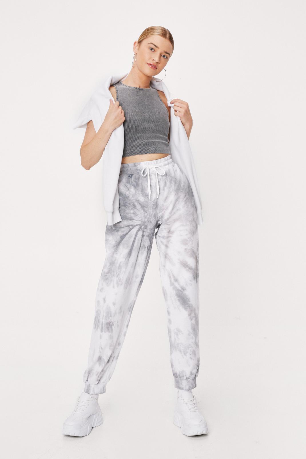 Grey Tie Dye Oversized High Waisted Tracksuit Pants image number 1