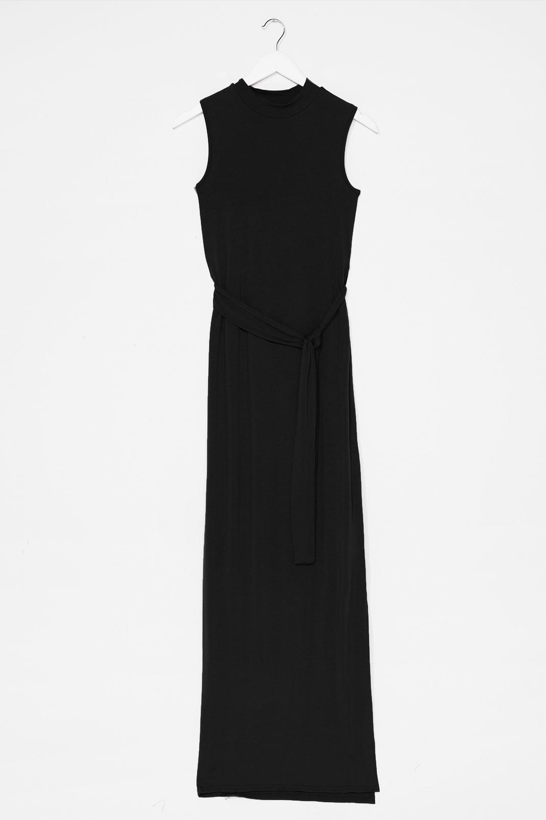 Black Belted Side Slit Maxi Dress image number 1