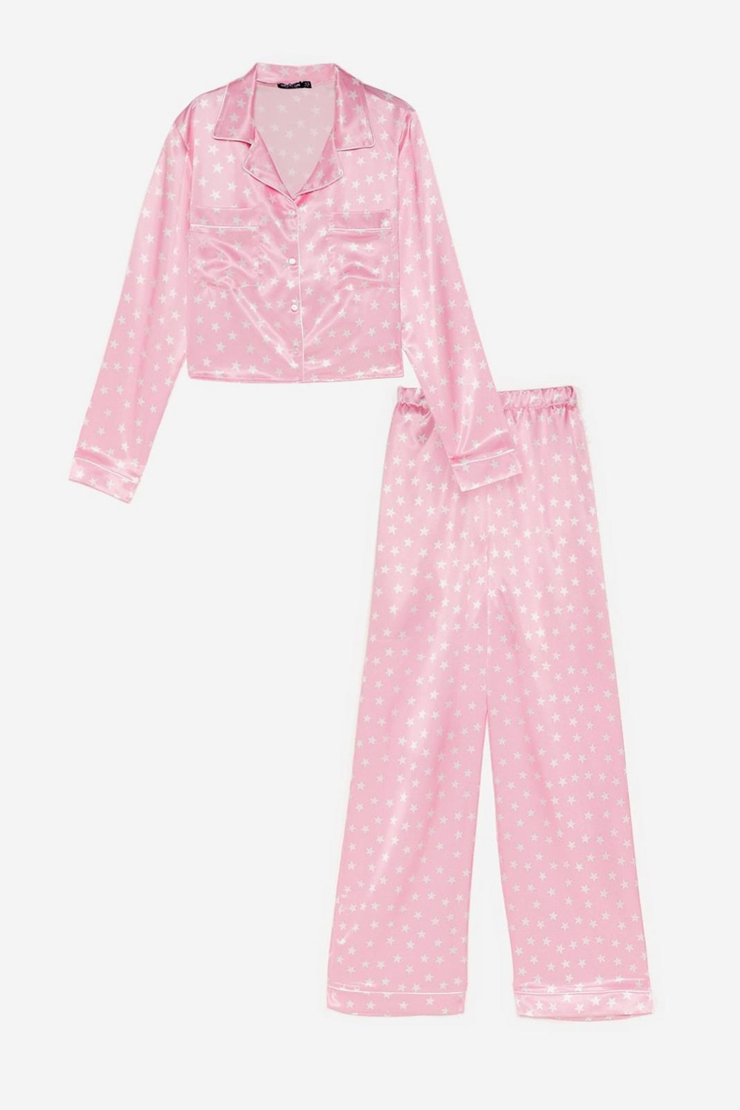 Pyjama satiné chemise & pantalon à imprimé étoiles , Pink image number 1