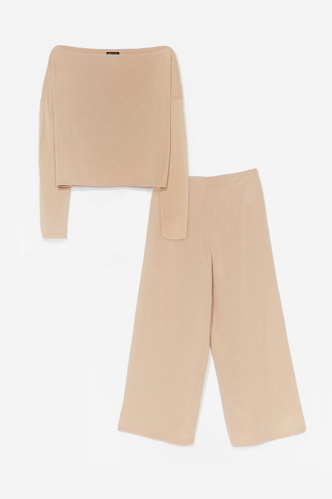 Oatmeal Cropped Wide Leg Trousers Loungewear Set image number 1