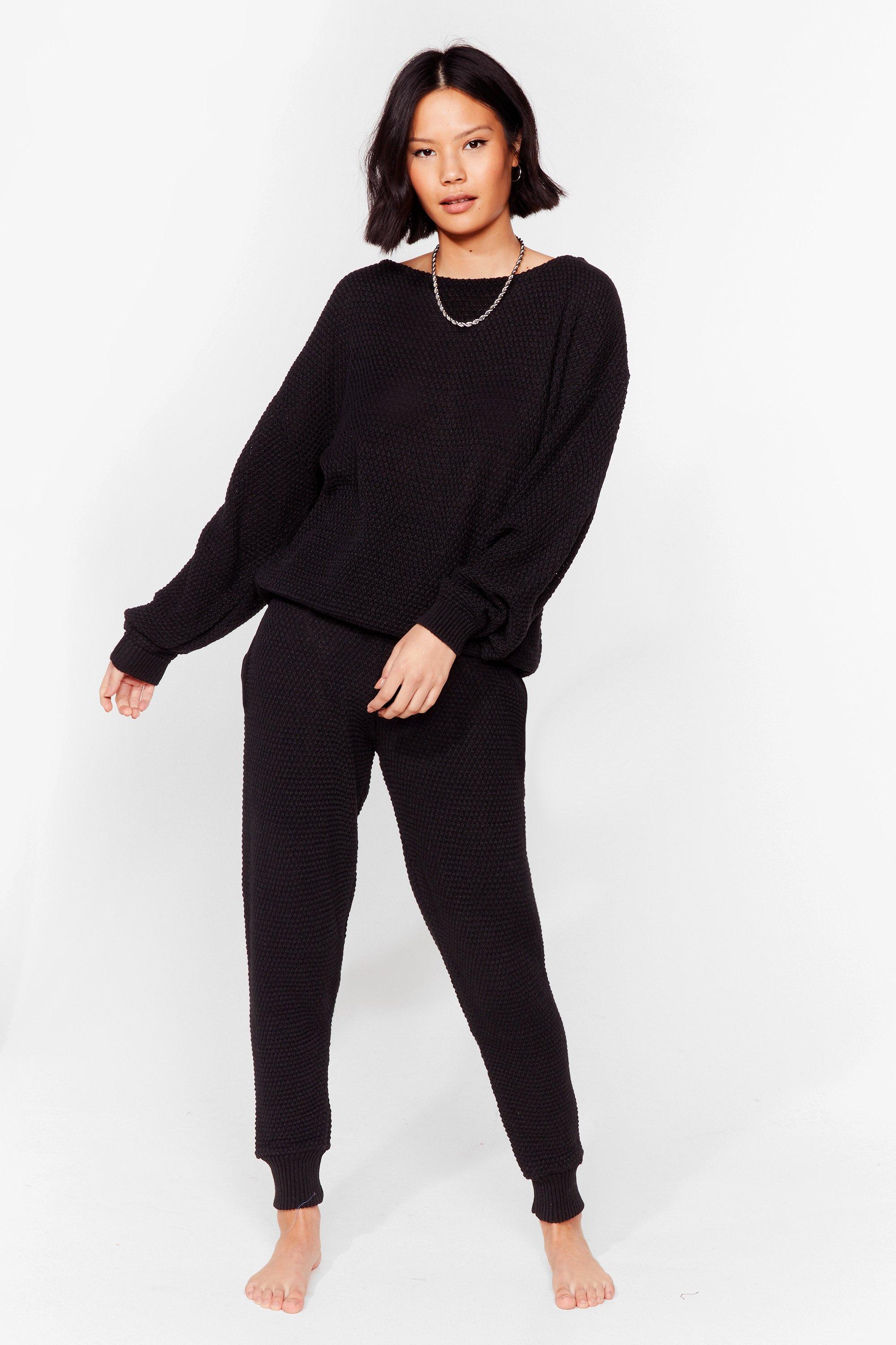 Off the Shoulder Knit Jumper and Jogger Set Nasty Gal