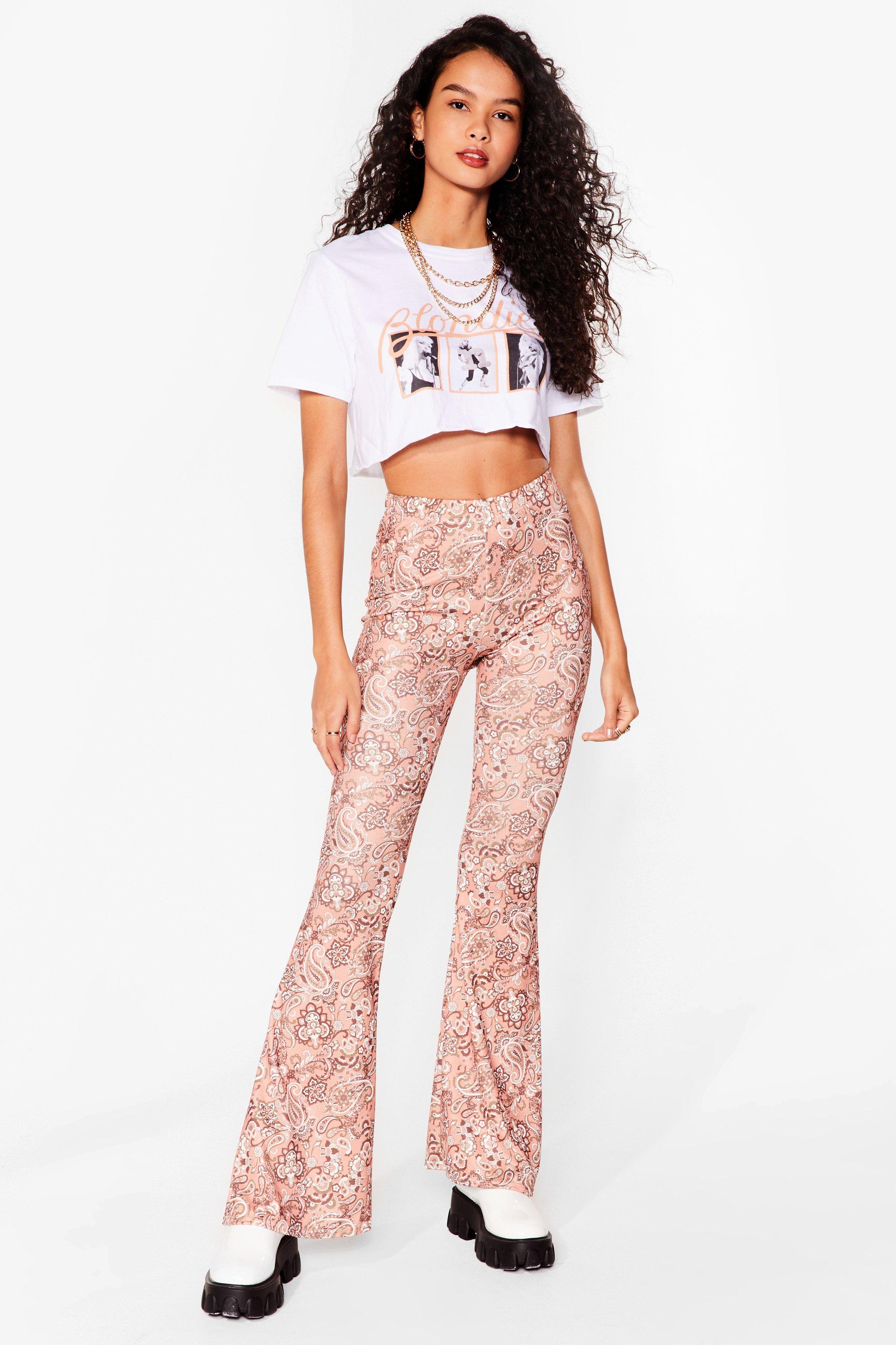pink high waisted flare pants