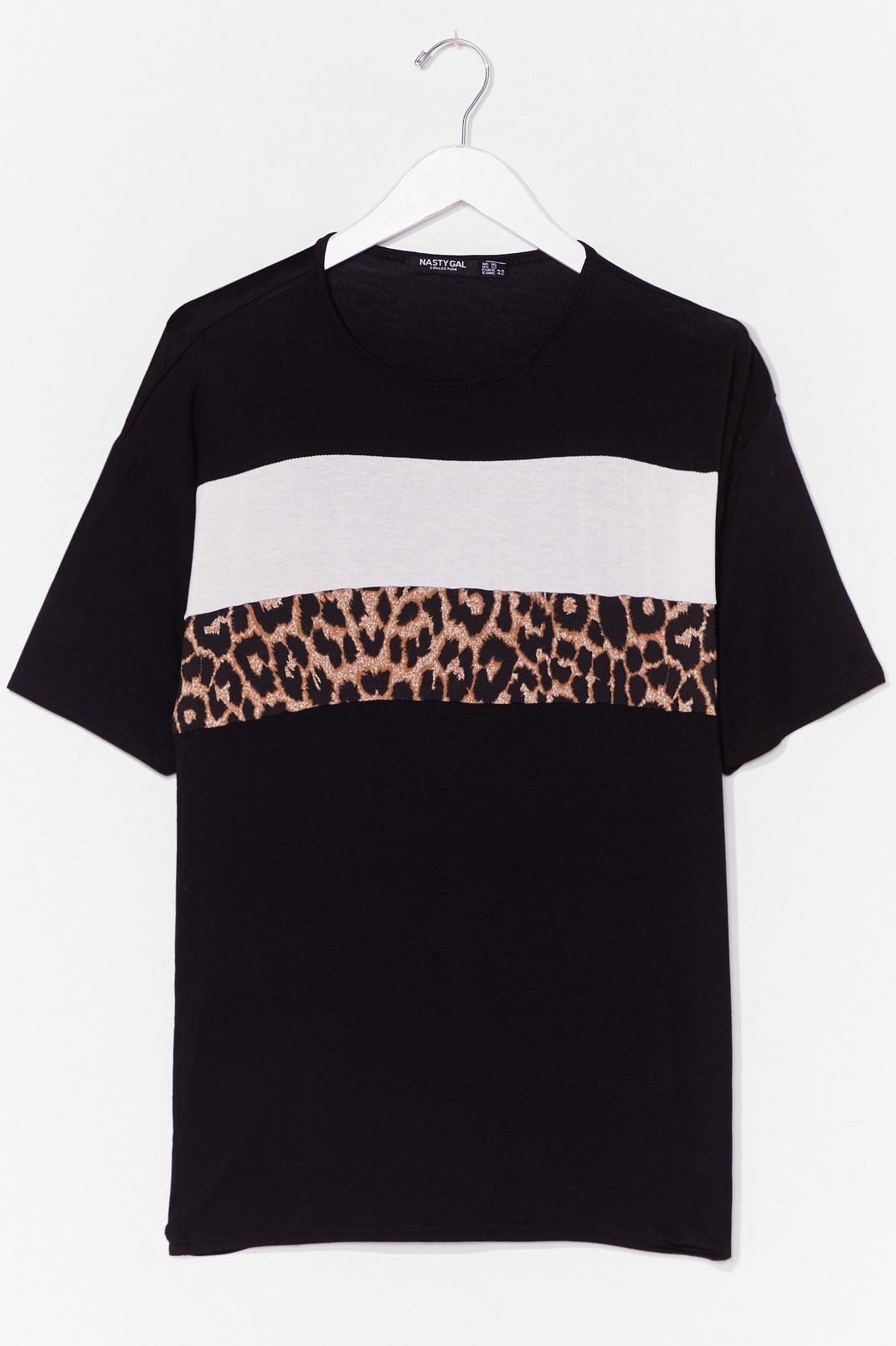 Black Plus Size Leopard Print Colourblock T-Shirt image number 1
